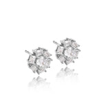 Round & Baguette Diamond Stud Earrings Lab Diamond, 14K White Gold