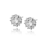 Round & Baguette Diamond Stud Earrings Lab Diamond, 14K White Gold
