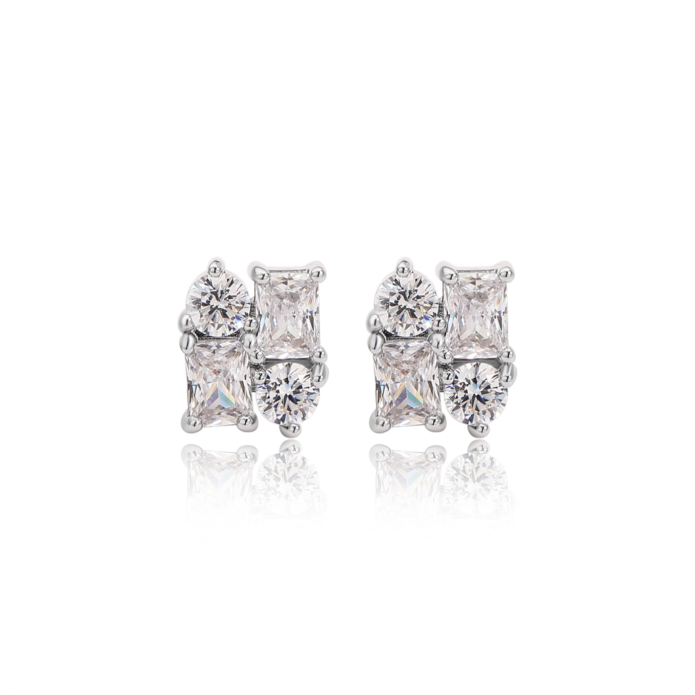Emerald & Round Diamond Stud Earrings Lab Diamond, 14K White Gold