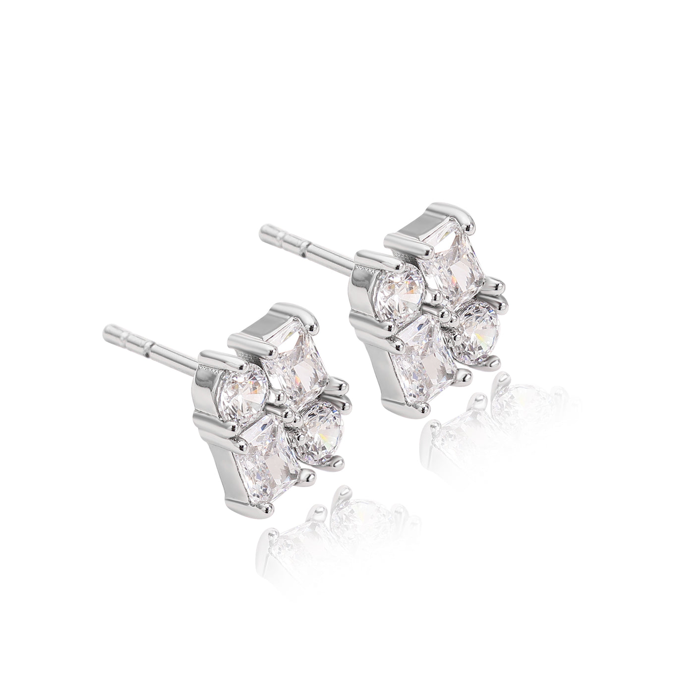 Emerald & Round Diamond Stud Earrings Lab Diamond, 14K White Gold