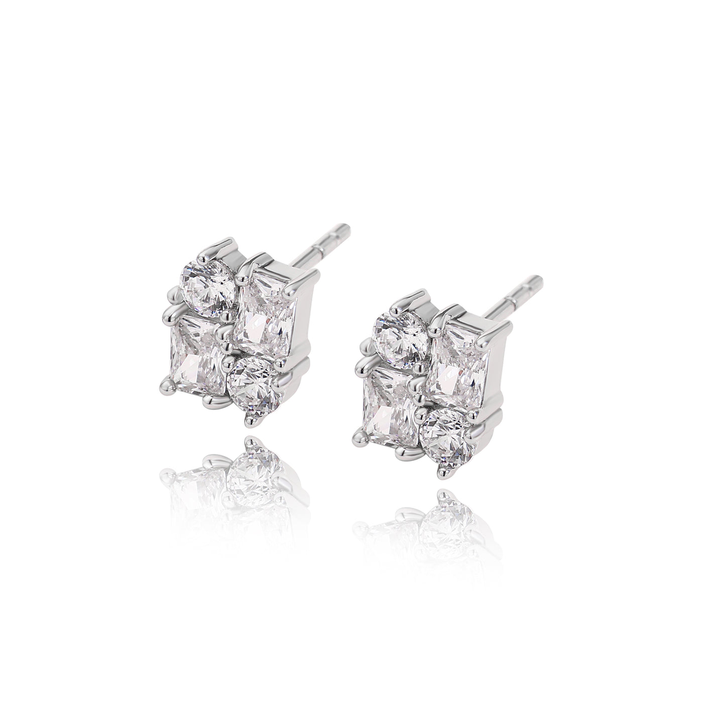 Emerald & Round Diamond Stud Earrings Lab Diamond, 14K White Gold