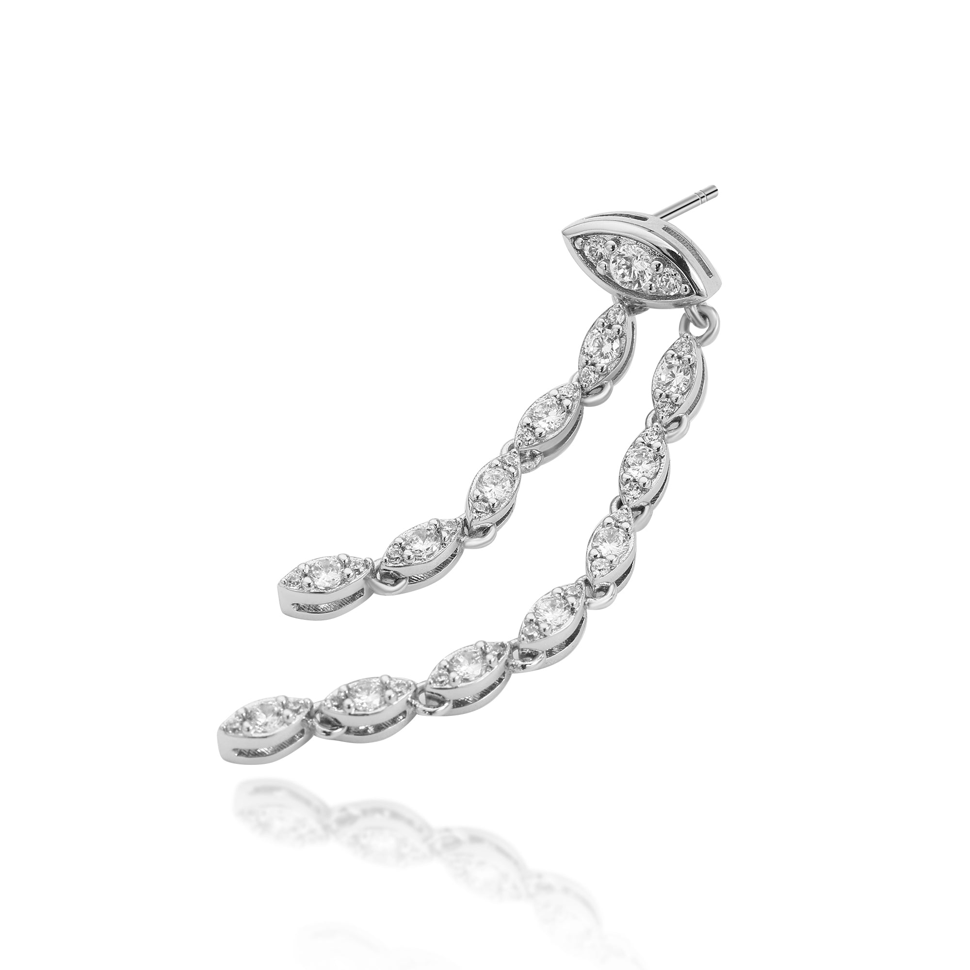 ペアリーフシェイプ ラウンドダイヤモンド ドロップイヤリング　ラボグロウンダイヤモンド　14Kホワイトゴールド