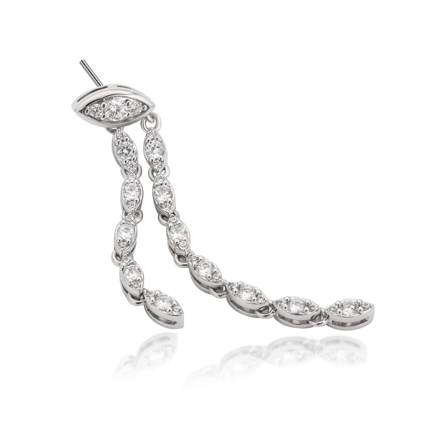 Pear Leaf Shape Round Diamond Drop Earrings Lab Diamond, 14K White Gold