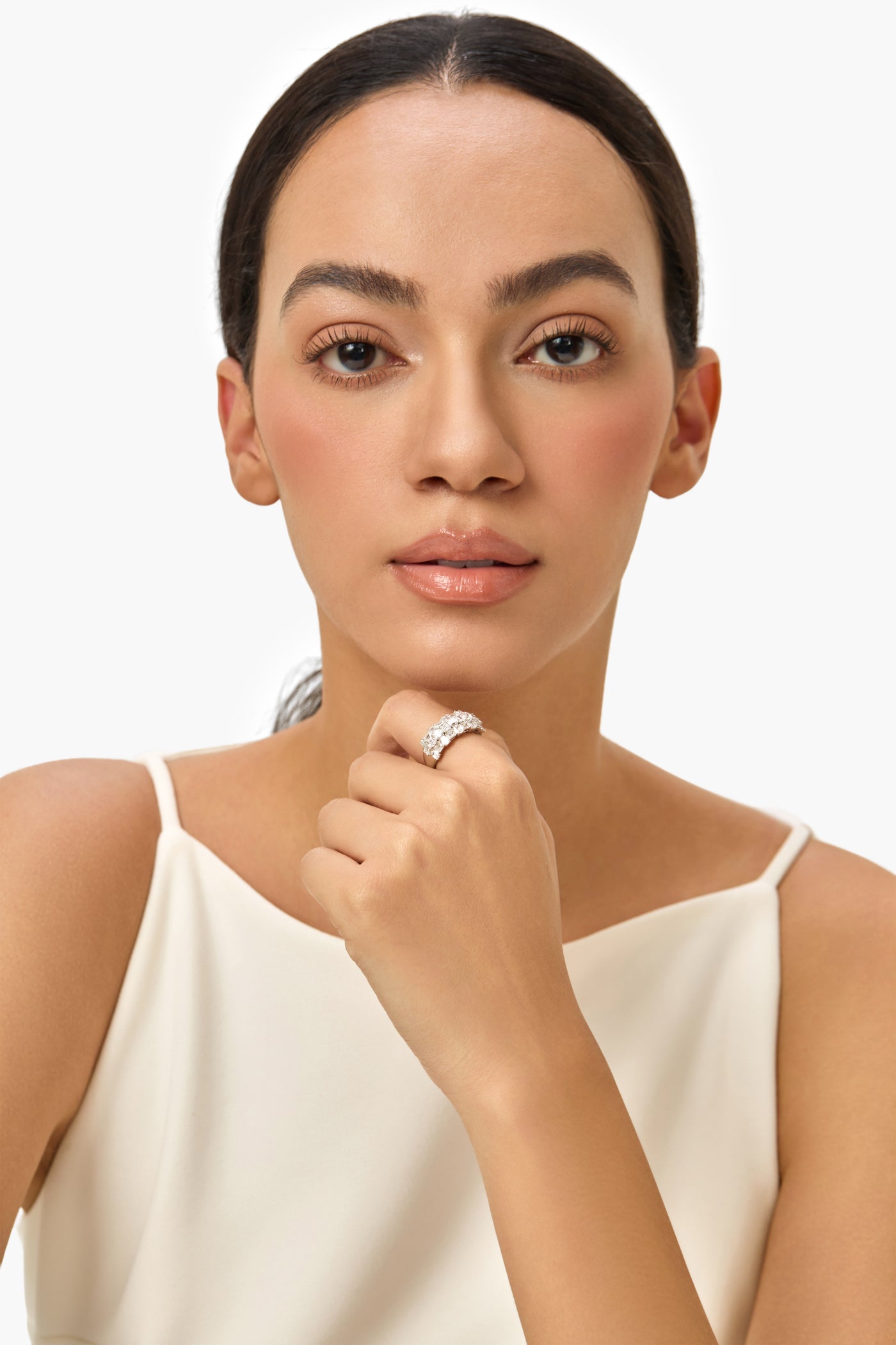 Emerald-Cut Lab-Created Diamond Cluster Ring in 14K White Gold