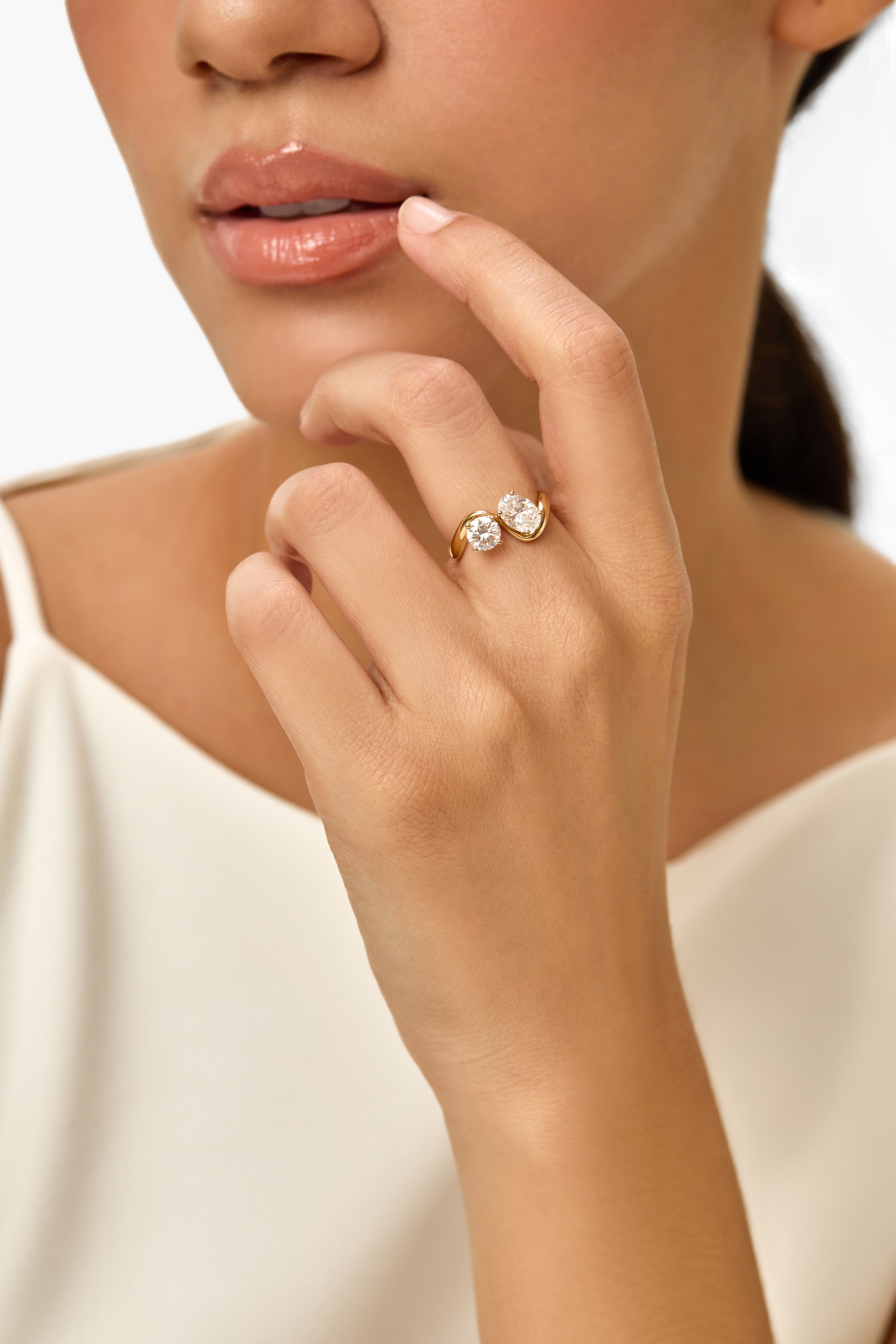Toi et Moi Lab-Created Diamond Engagement Ring with Oval & Pear Shapes in 14K Yellow Gold