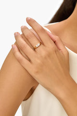 Half Bezel Lab Diamond Ring with Marquise Shape in 14K Yellow Gold