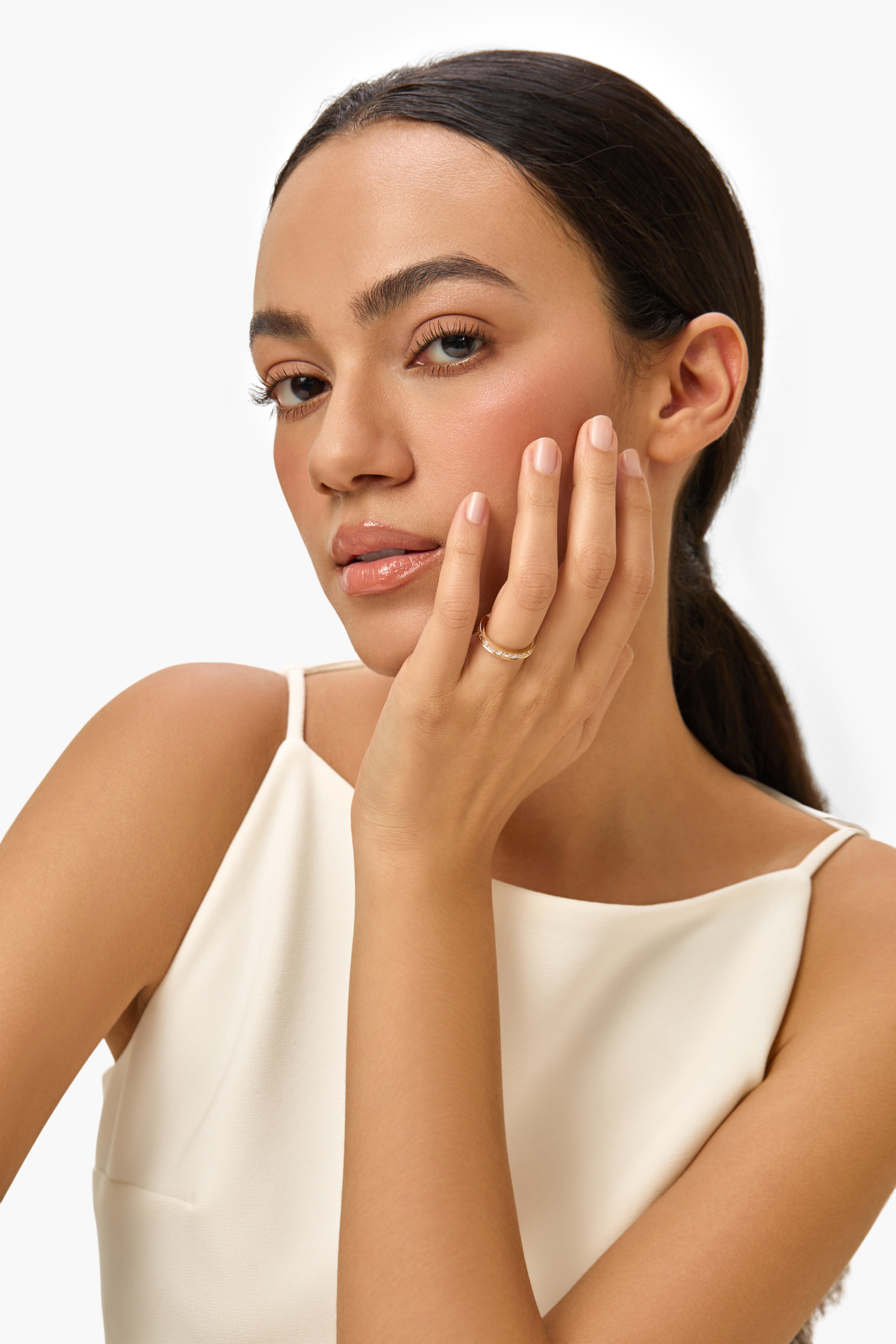 14金イエローゴールド エメラルドビード ブライト結婚指輪