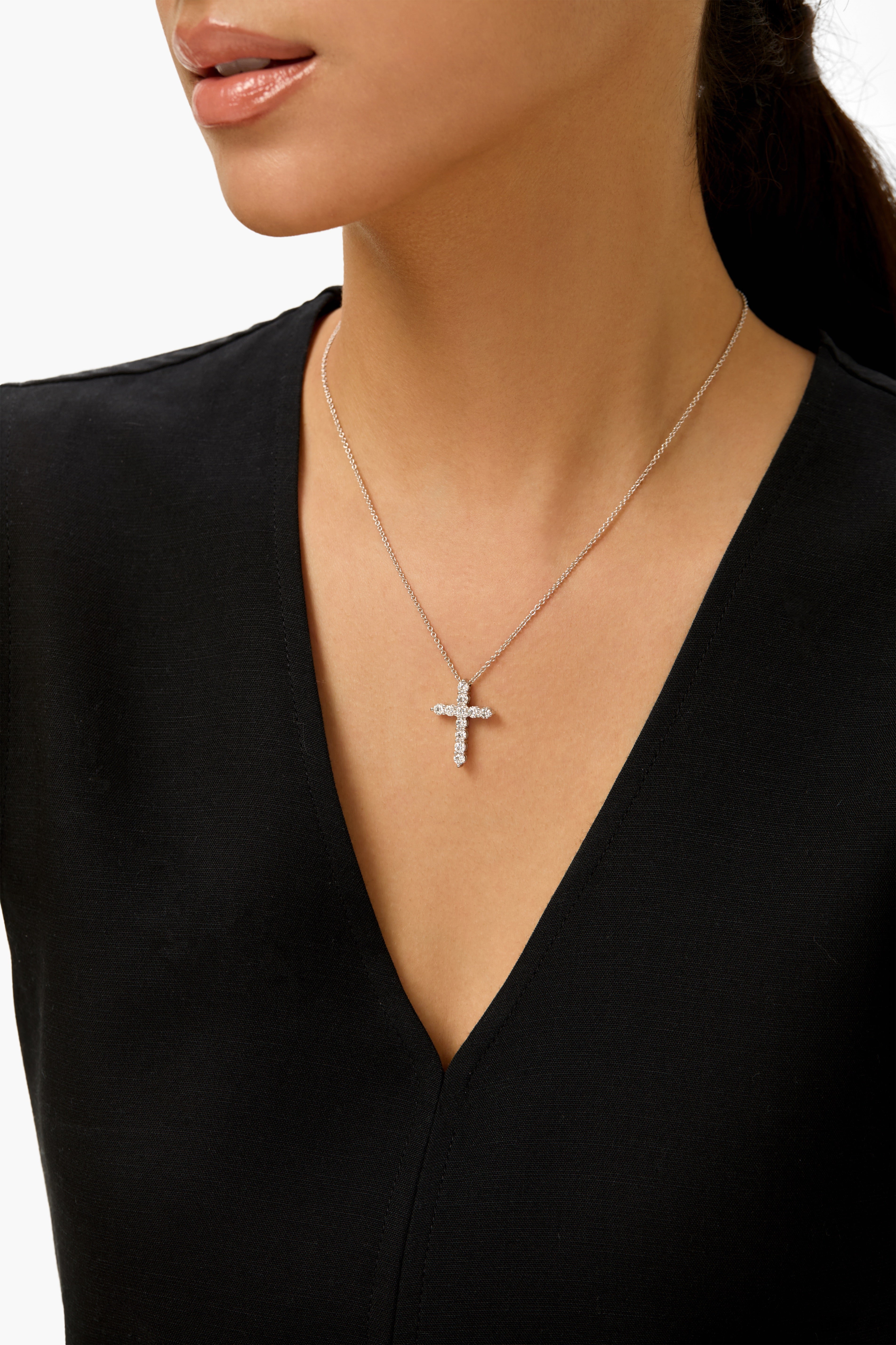 14金ホワイトゴールド製　ラウンド型ラボグロウンダイアモンドシェアプロング　ネックレス