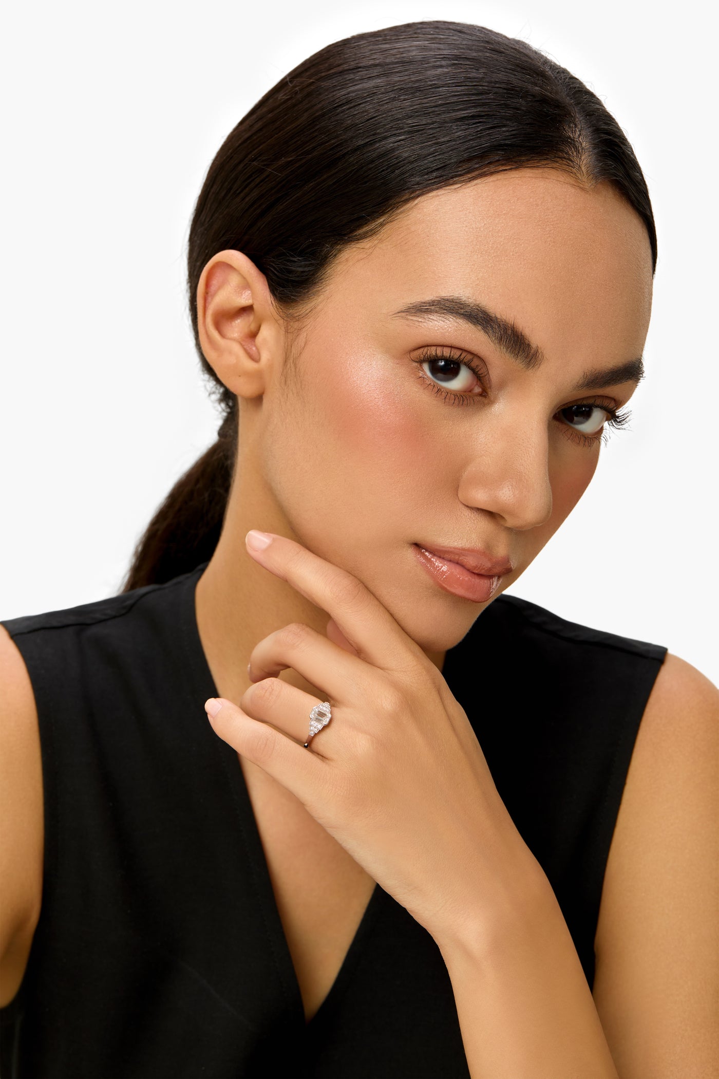 Emerald Pavé Lab Diamond Engagement Ring in Platinum