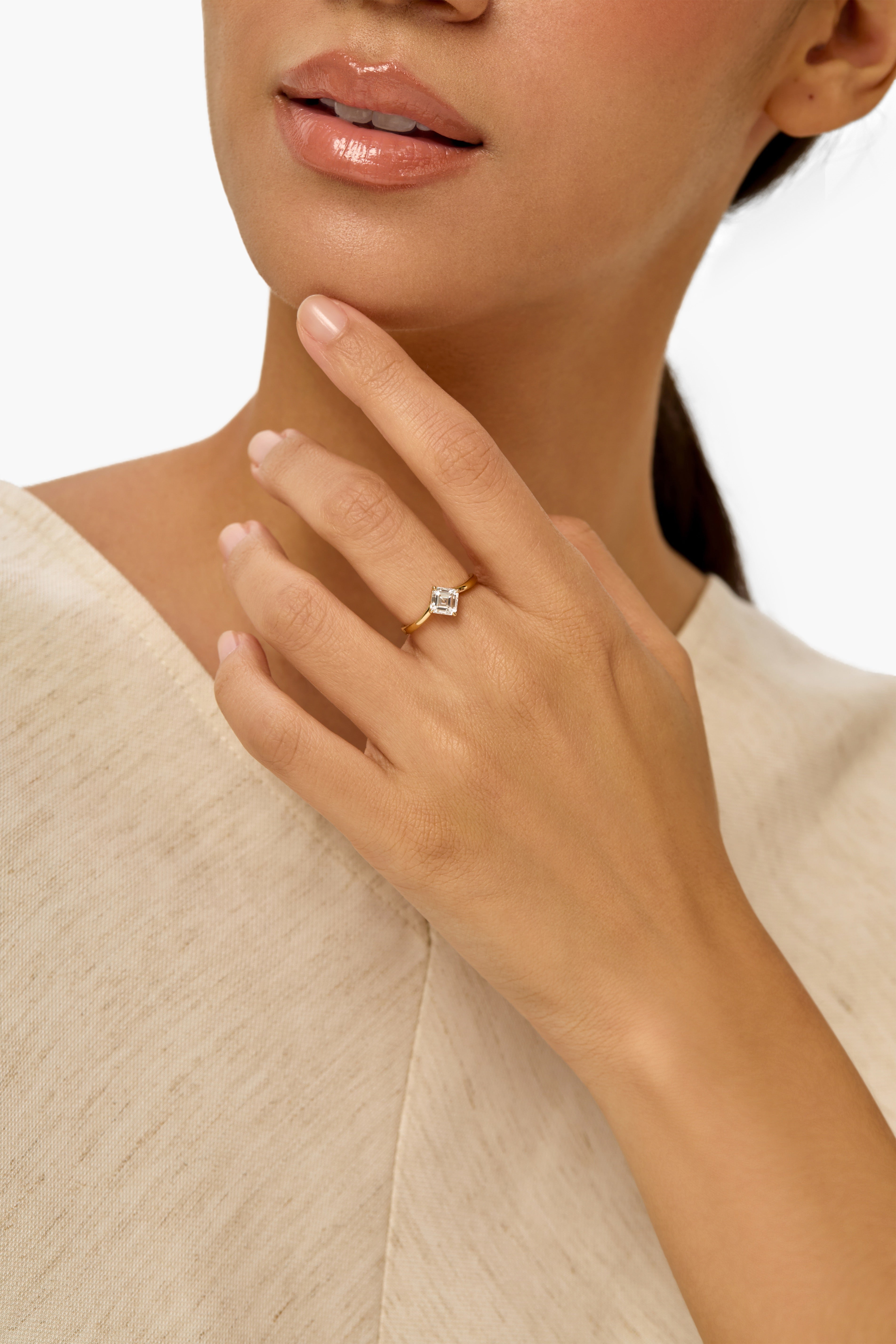 Solitaire Lab-Created Diamond Engagement Ring with Prong + Bezel Setting