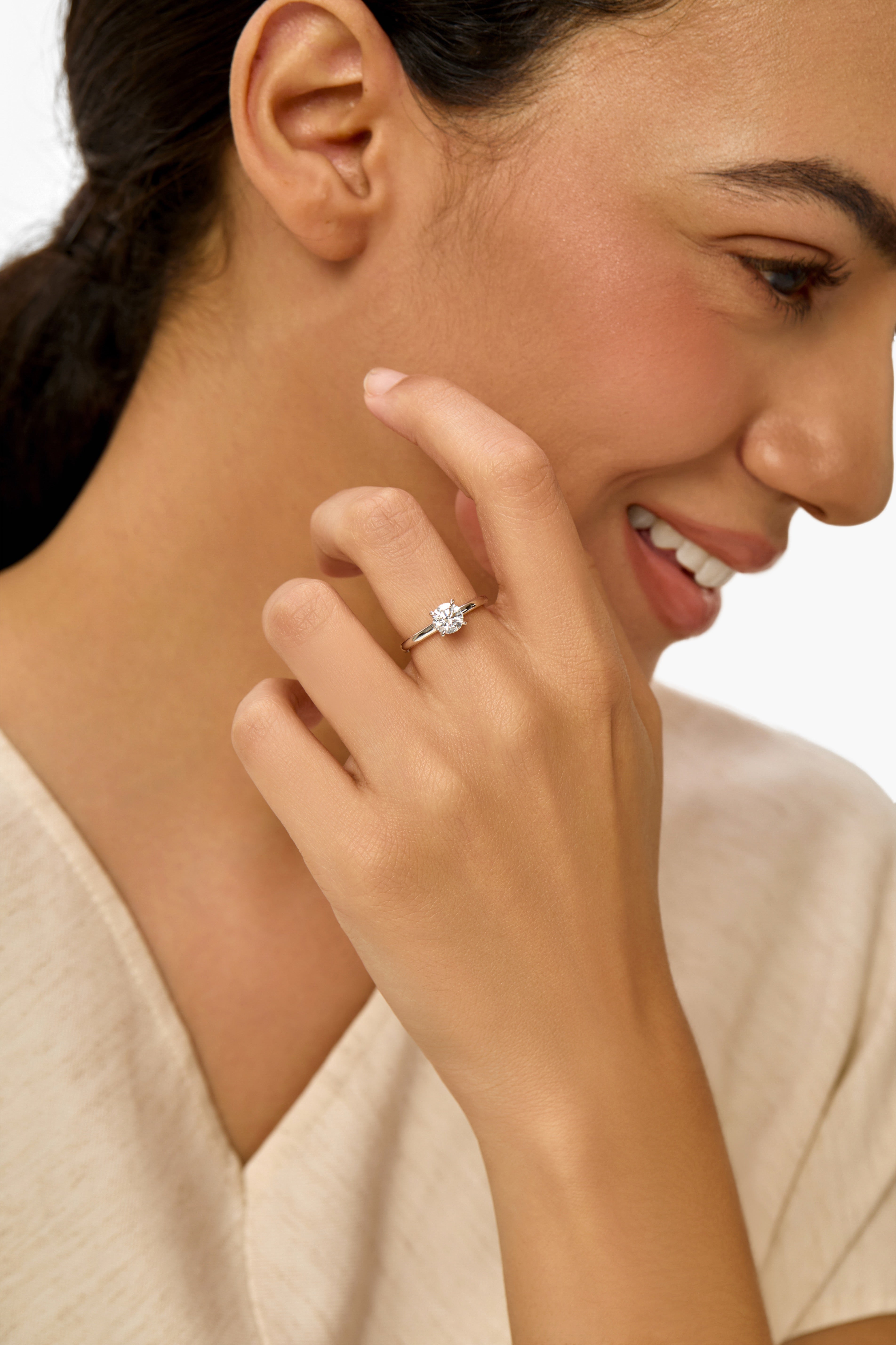 Solitaire Lab-Created Diamond Engagement Ring with Prong + Bezel Setting