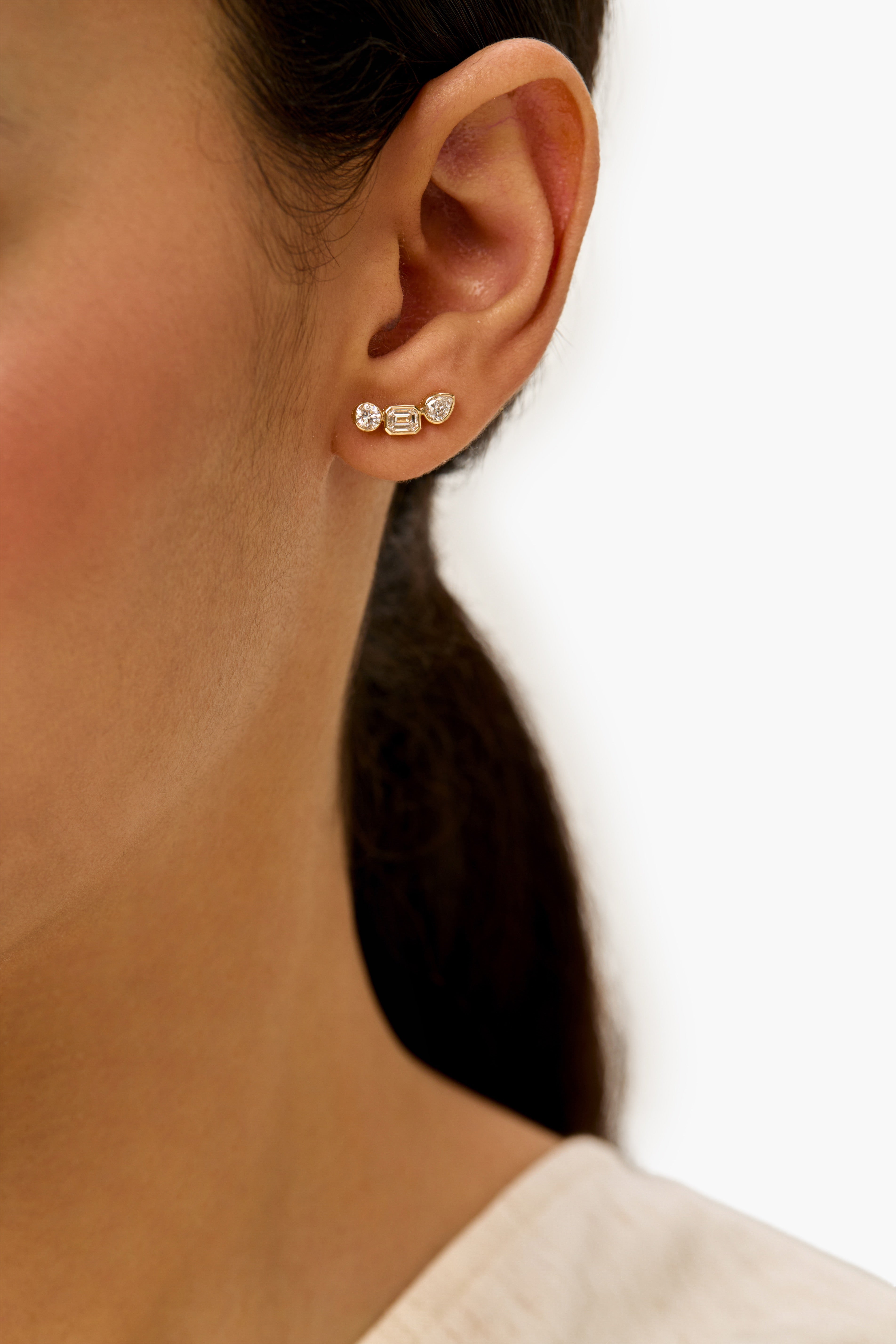 Multi-shaped Lab Diamond Stud Earring in 14K Yellow Gold