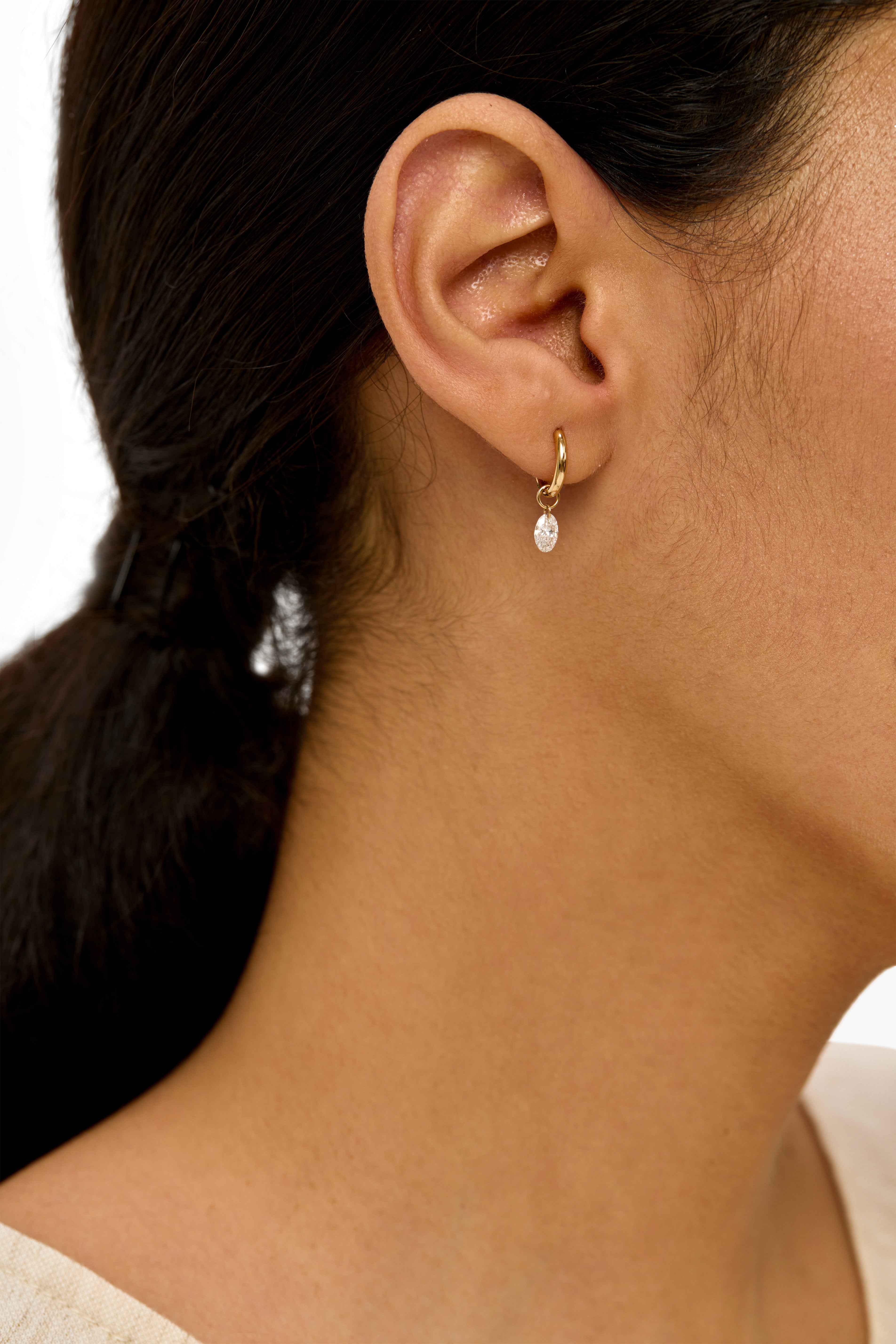 Lab Diamond Drop Earring with Oval Shape in 14K Yellow Gold