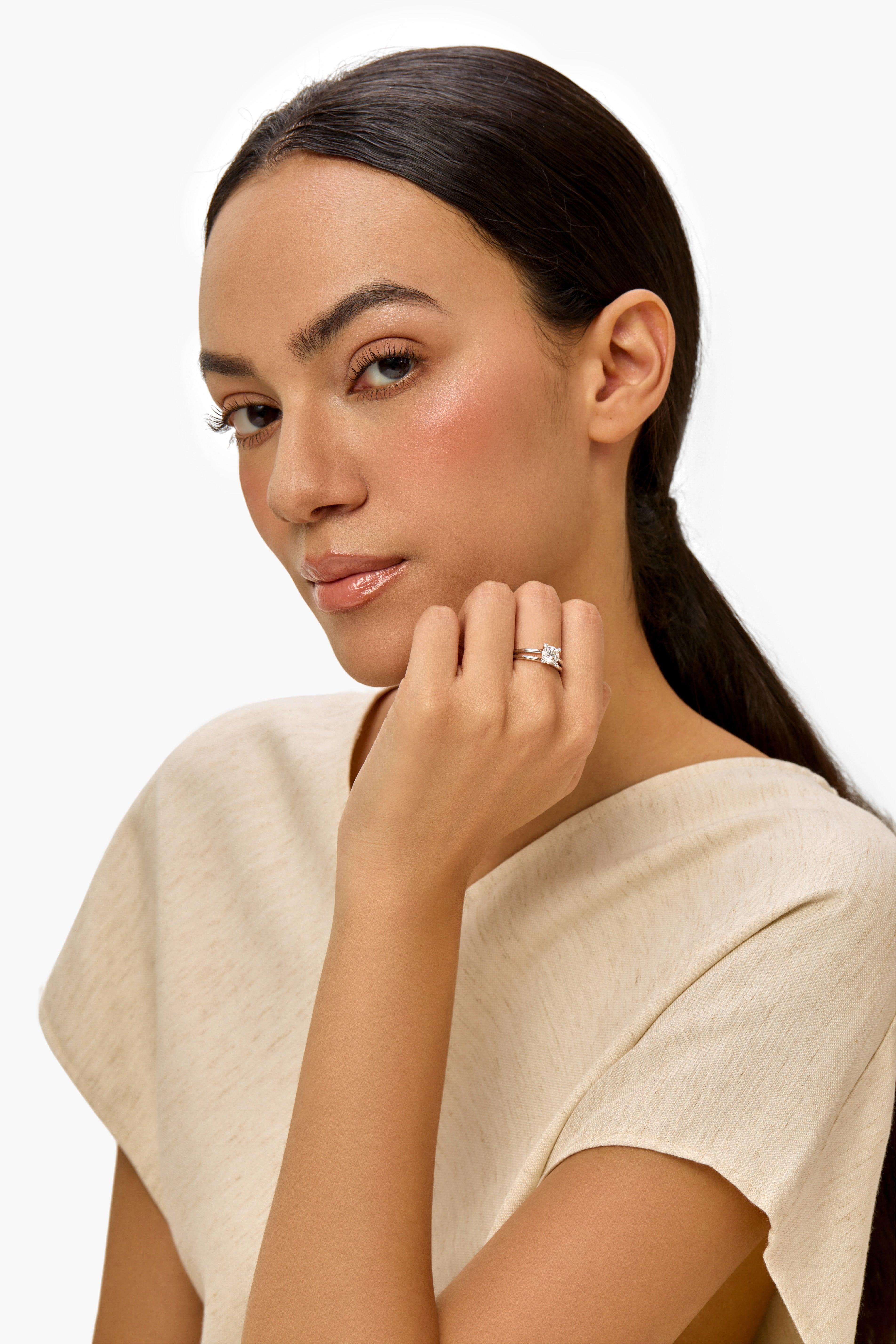 Round Lab-Created Diamond Split Shank Engagement Ring in 14K White Gold