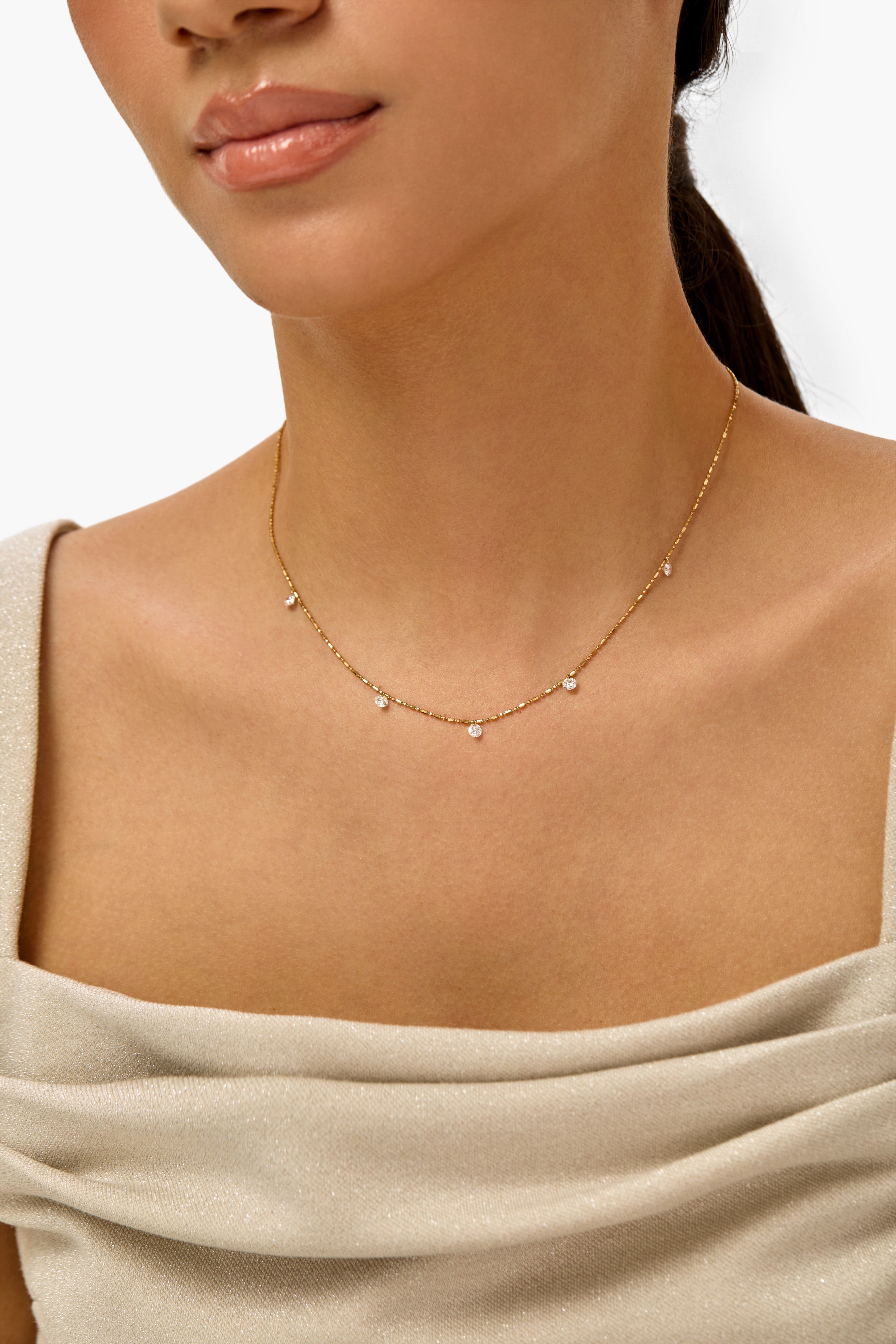 Lab Diamond Necklace with Round & Oval Shape in 18K Yellow Gold