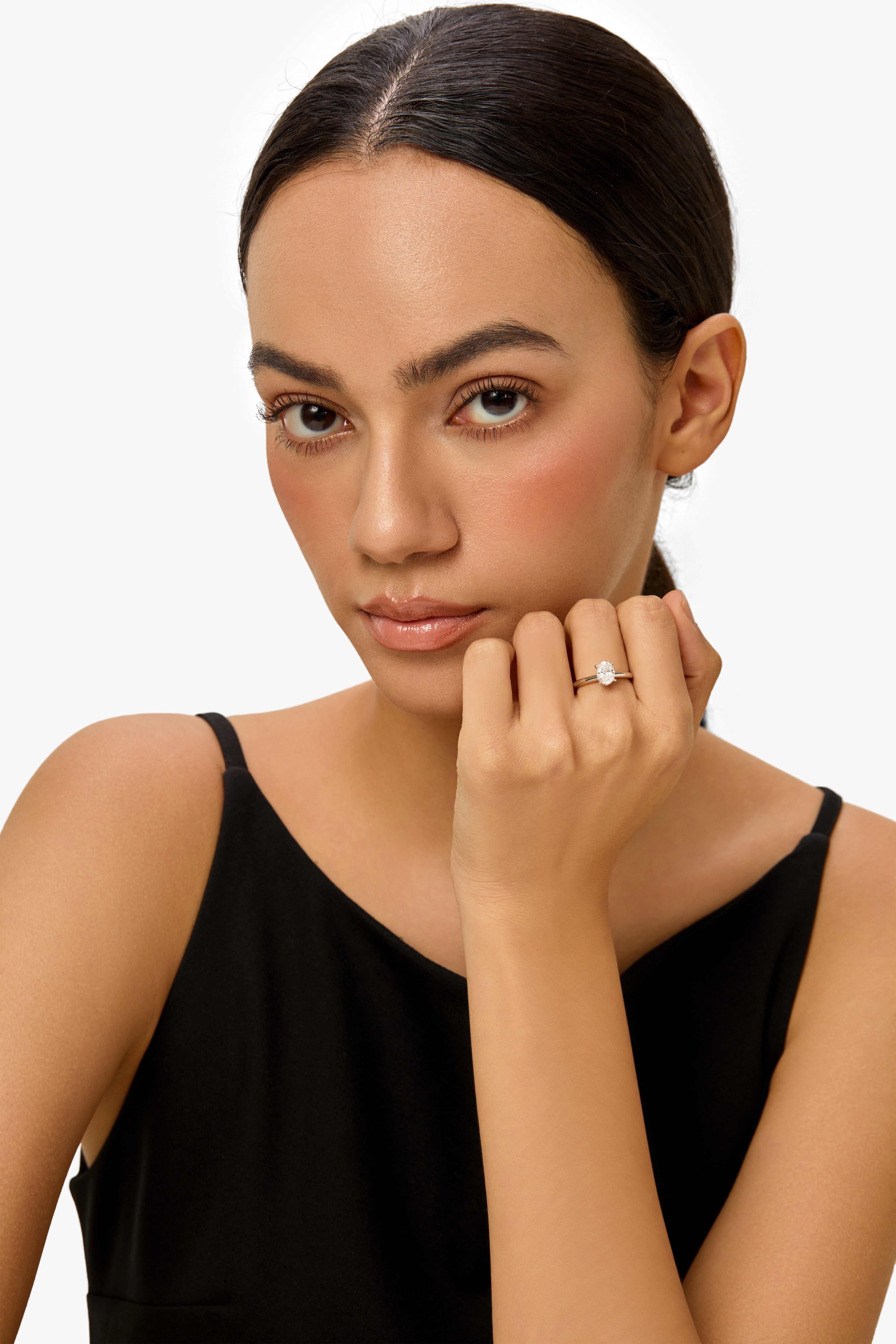 Oval Lab-Created Diamond Halo Engagement Ring in Platinum