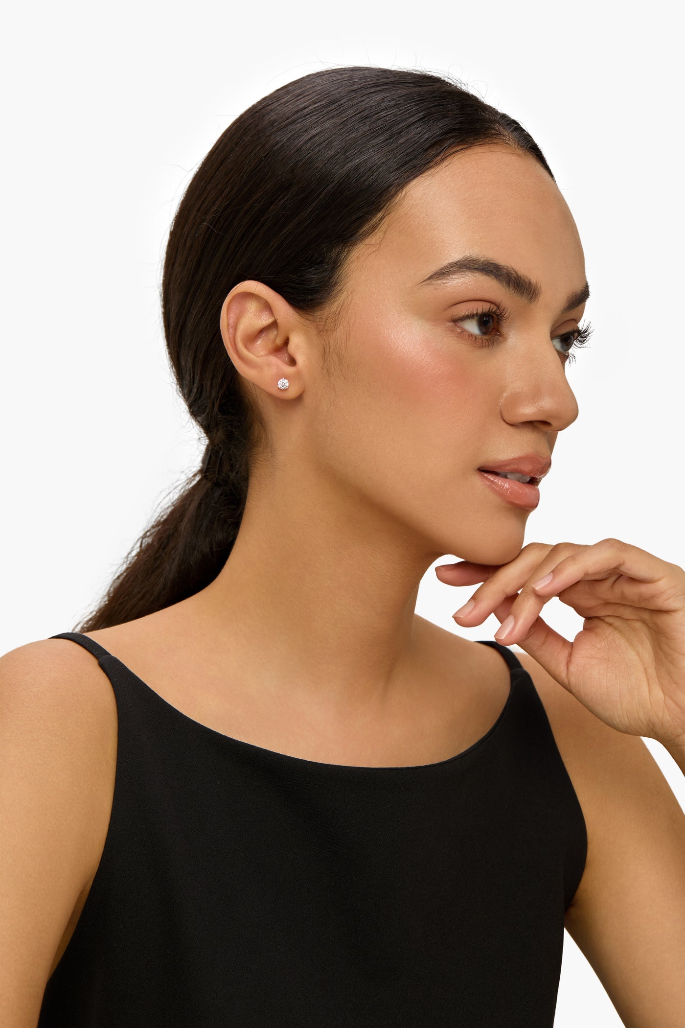 3-Prongs Lab Diamond Stud Earring with Round Shape in White