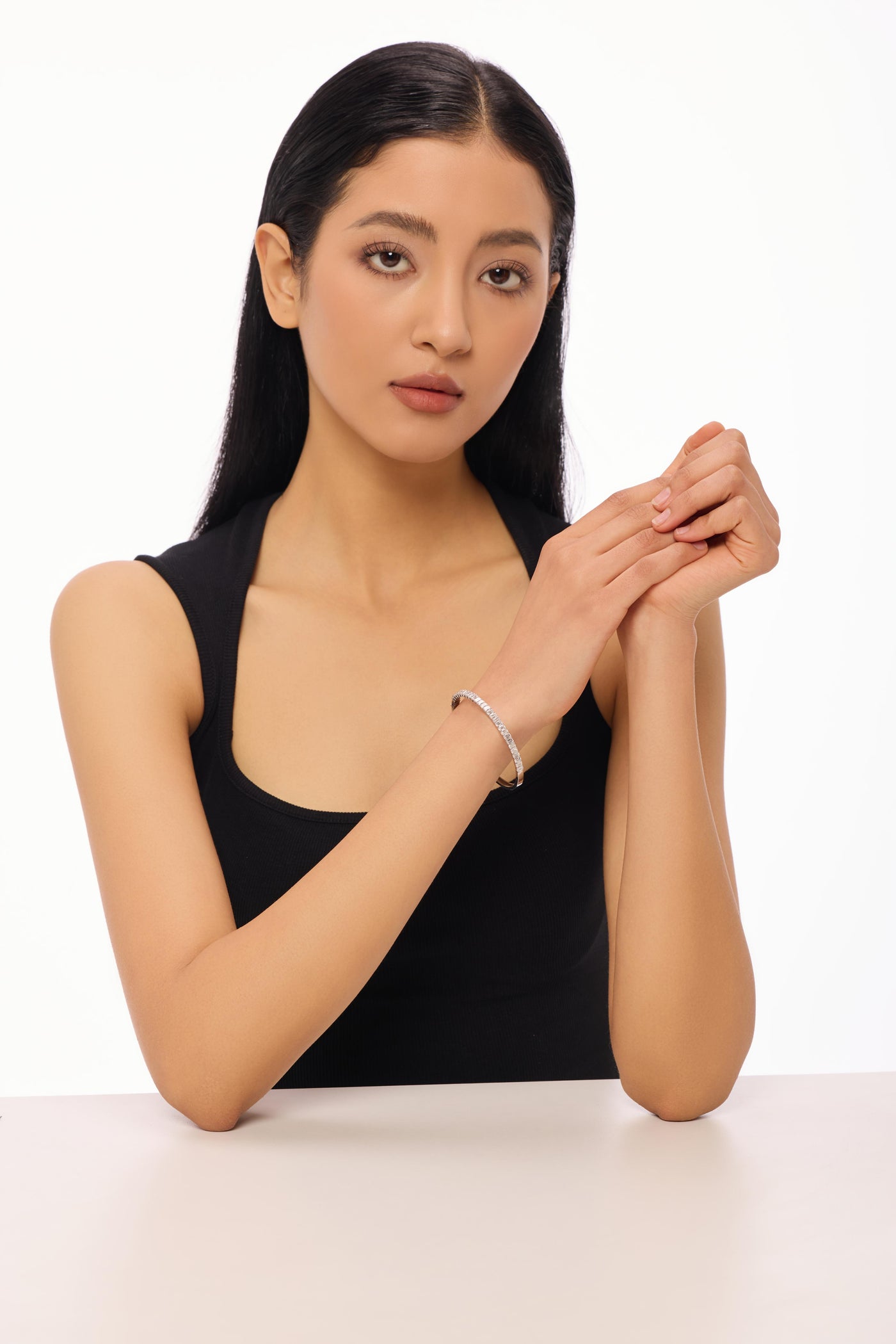 Emerald Shared Prong Setting Lab-Created Diamond Bracelet, Platinum