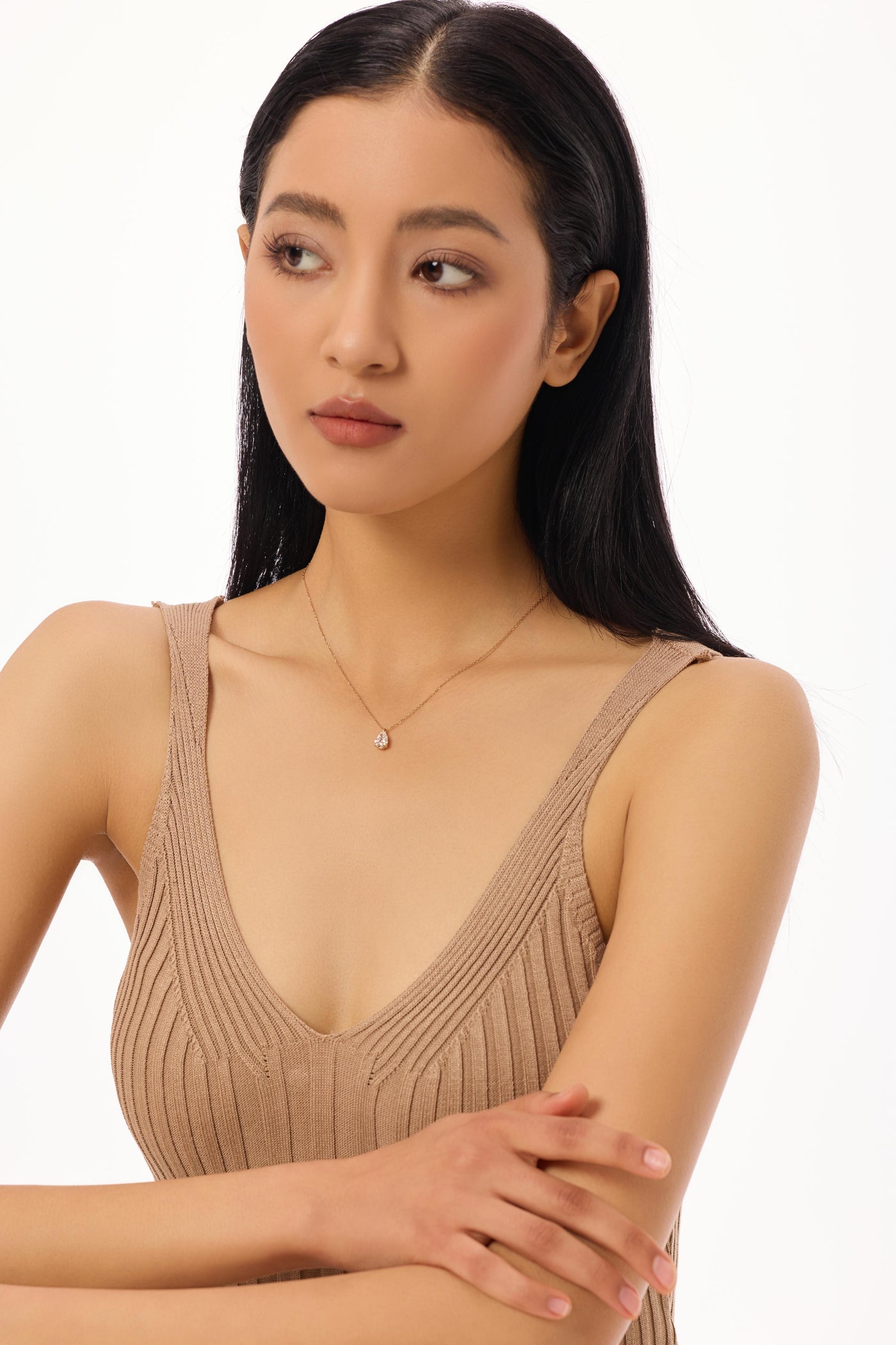 Pear Solitaire Lab-Created Diamond Necklace, 14K Gold