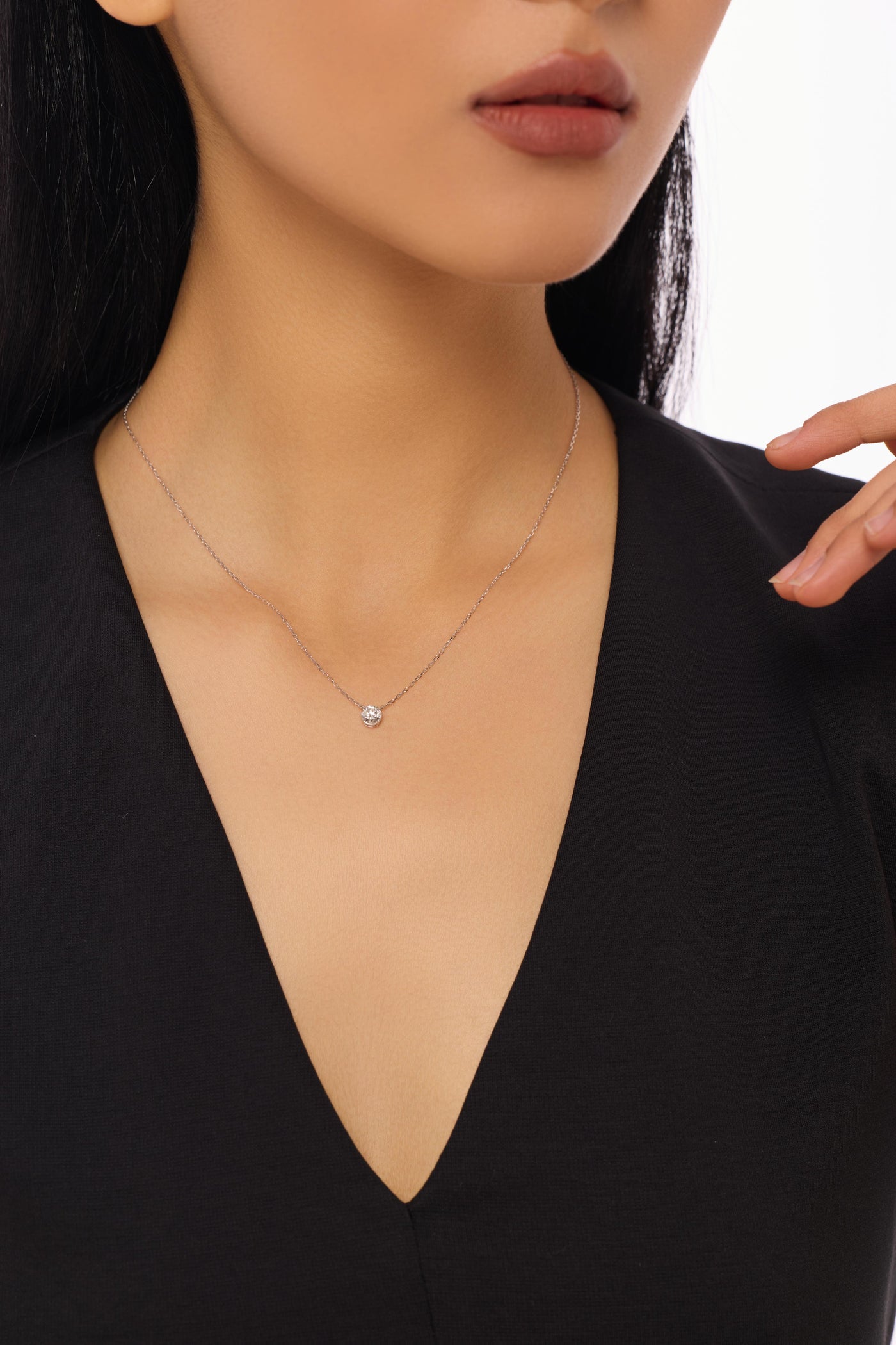 Round Floating Bezel Lab-Created Diamond Necklace, 14K Gold