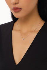Round Floating Bezel Lab-Created Diamond Necklace, 14K Gold