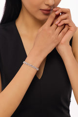 Emerald and Round Mixed Inlay Lab-Created Diamond Bracelet, Platinum