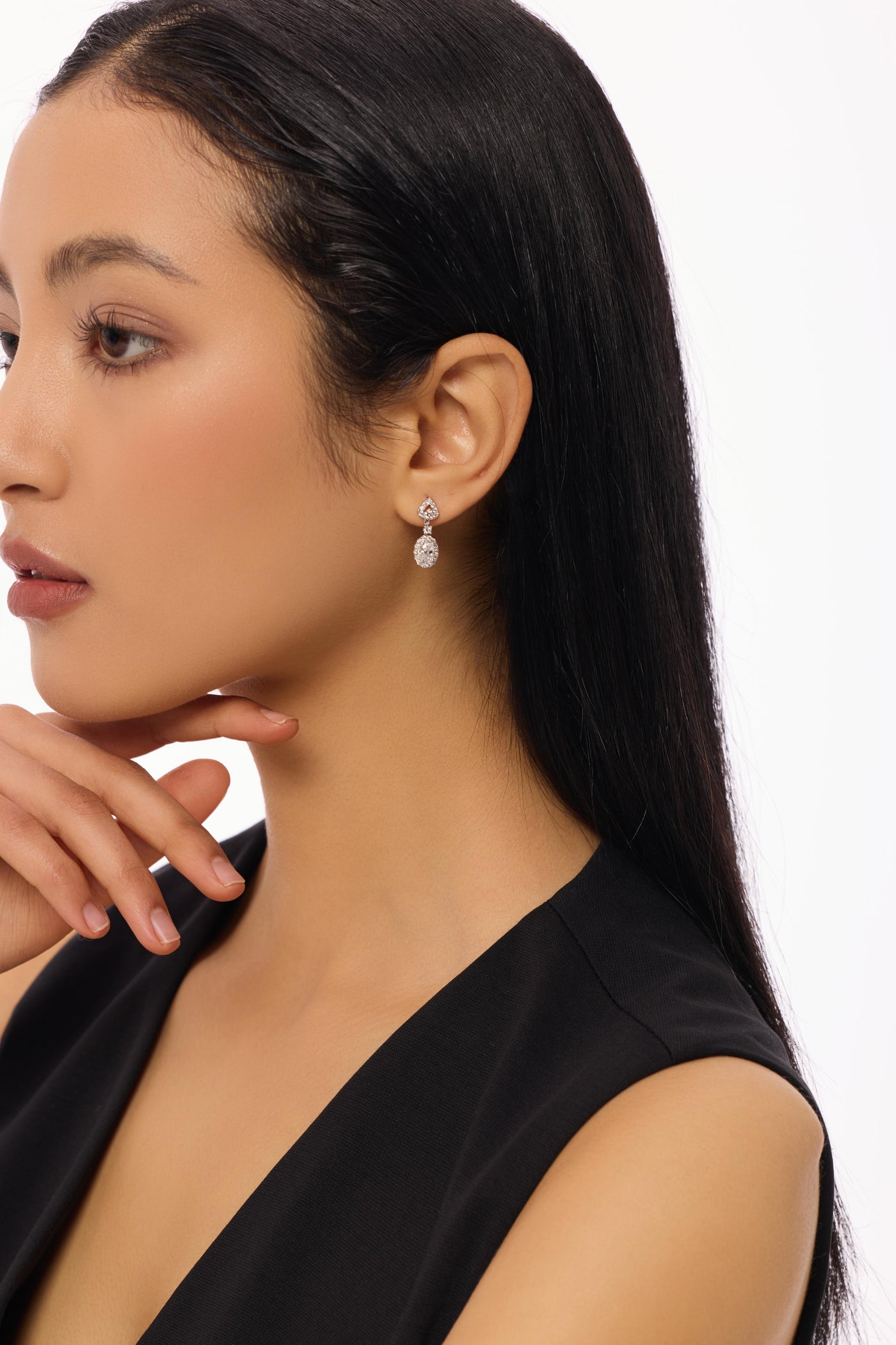Vintage Oval Halo Setting Lab-Created Diamond Earrings, Platinum
