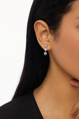 Three Stone Round Bezel Lab-Created Diamond Earrings, 14K White
