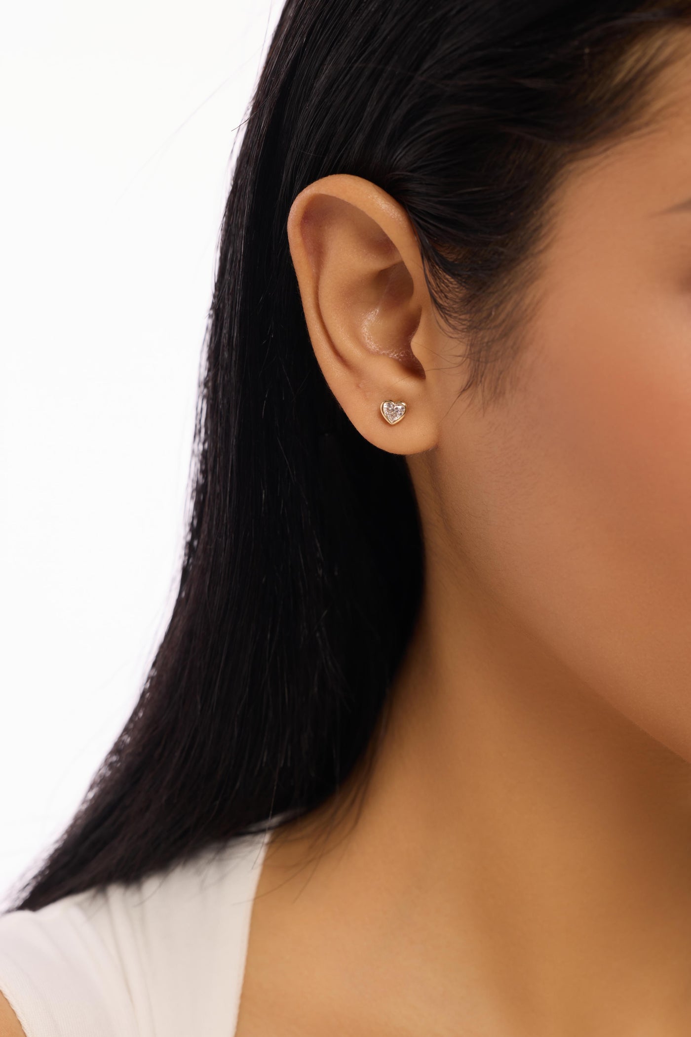 Heart Bezel Lab-Created Diamond Stud Earrings, 14K Gold