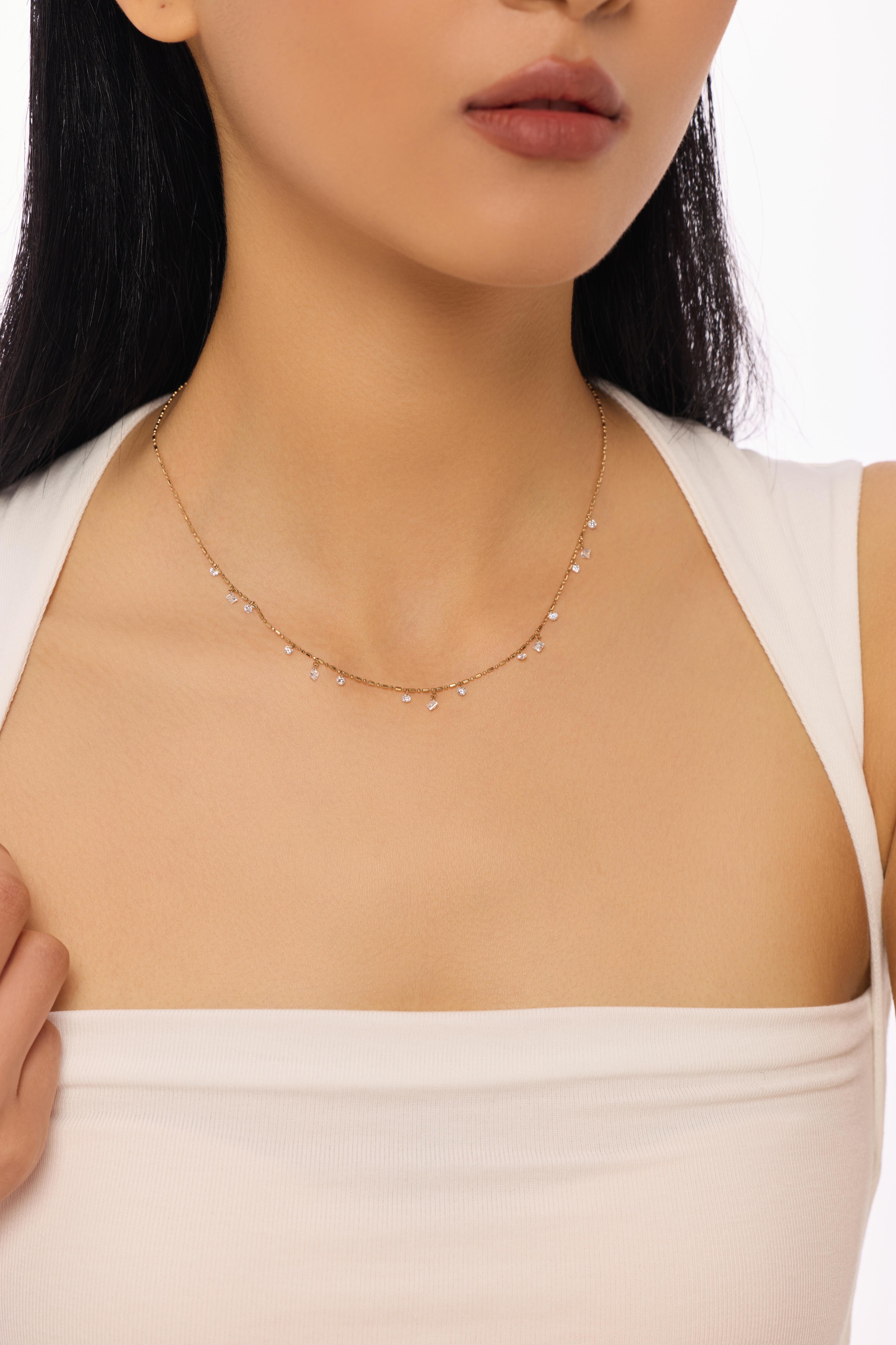 Mixed Shaped Setting Lab-Created Diamond Necklace, 18K Gold