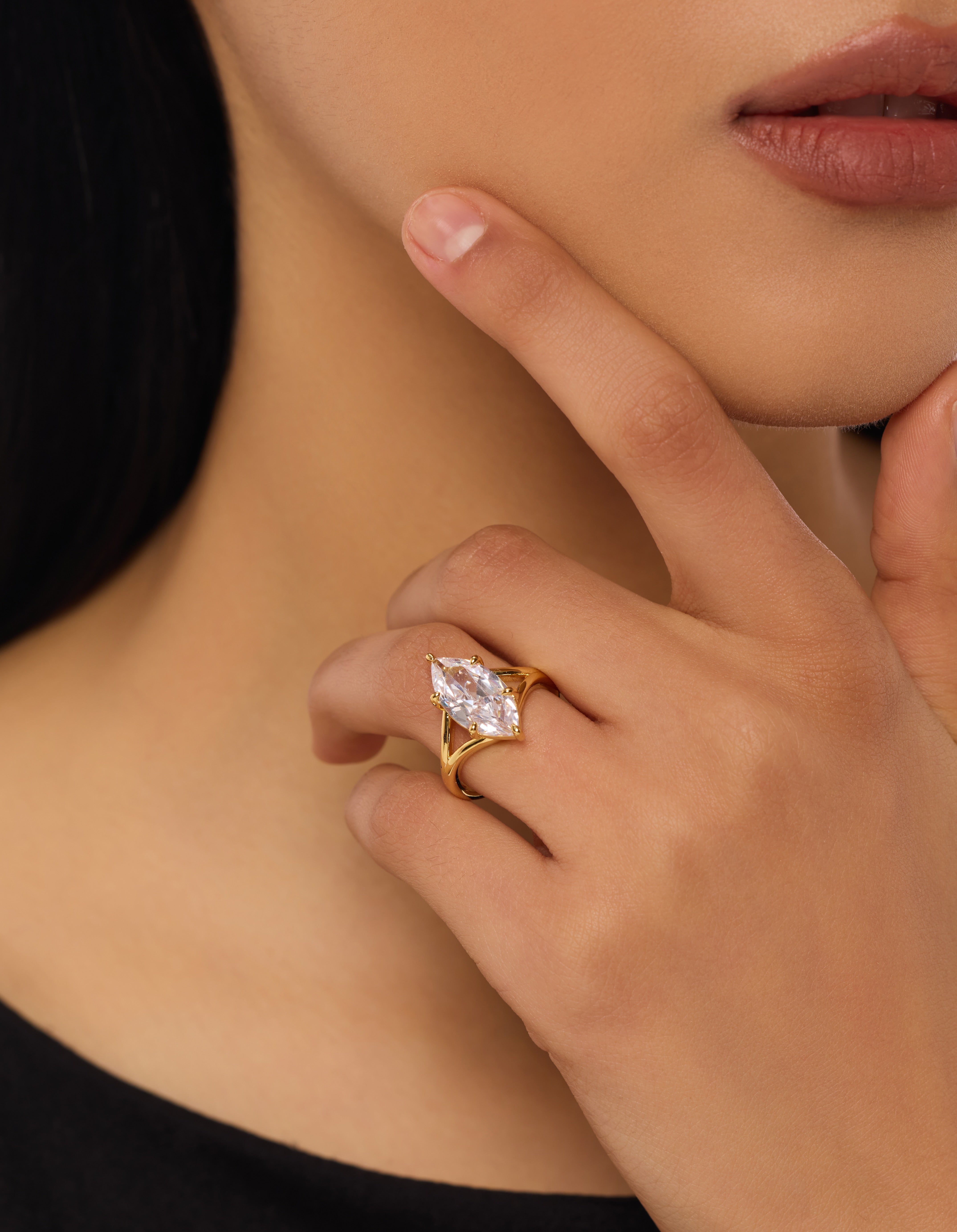 Solitaire with Split Shank Marquise Diamond Engagement Ring Lab Diamond, 14K Gold Yellow