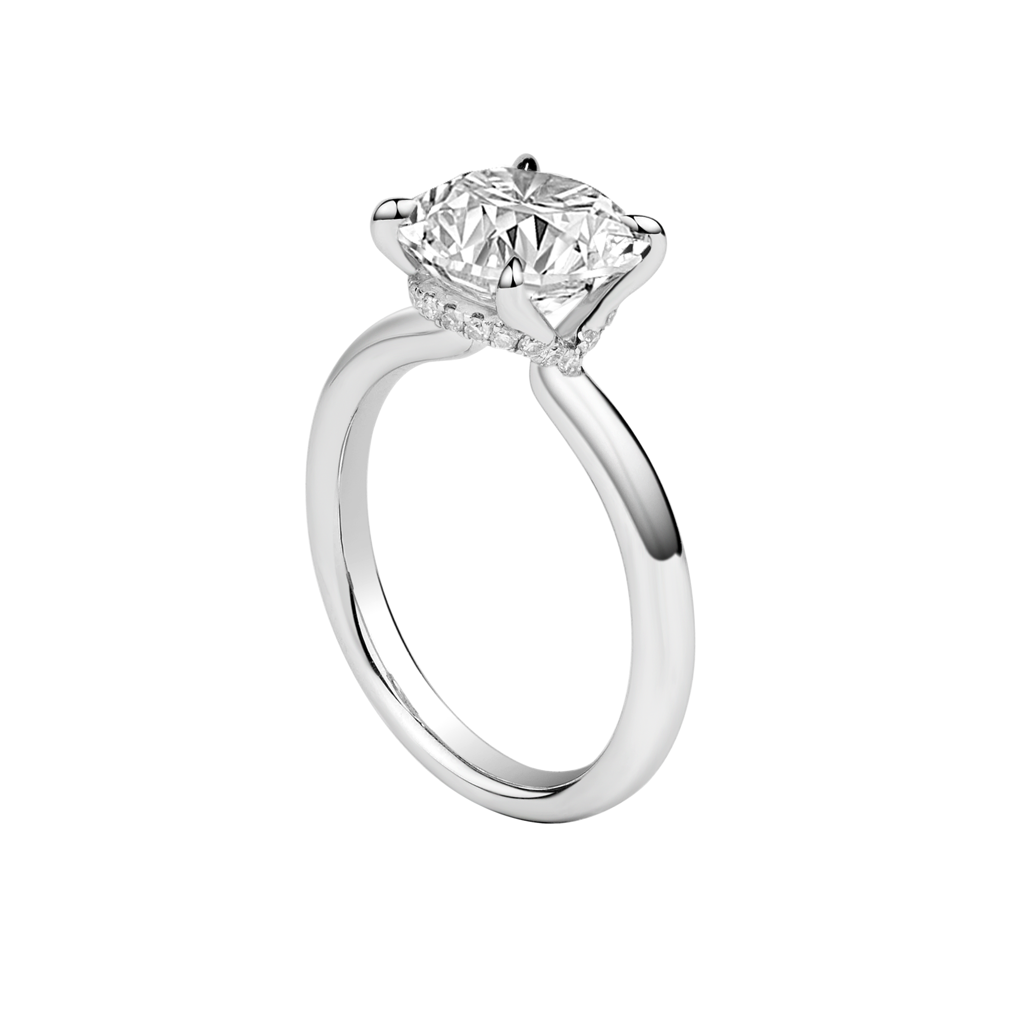 Anillo de compromiso con halo de diamantes redondos creados en laboratorio en platino.