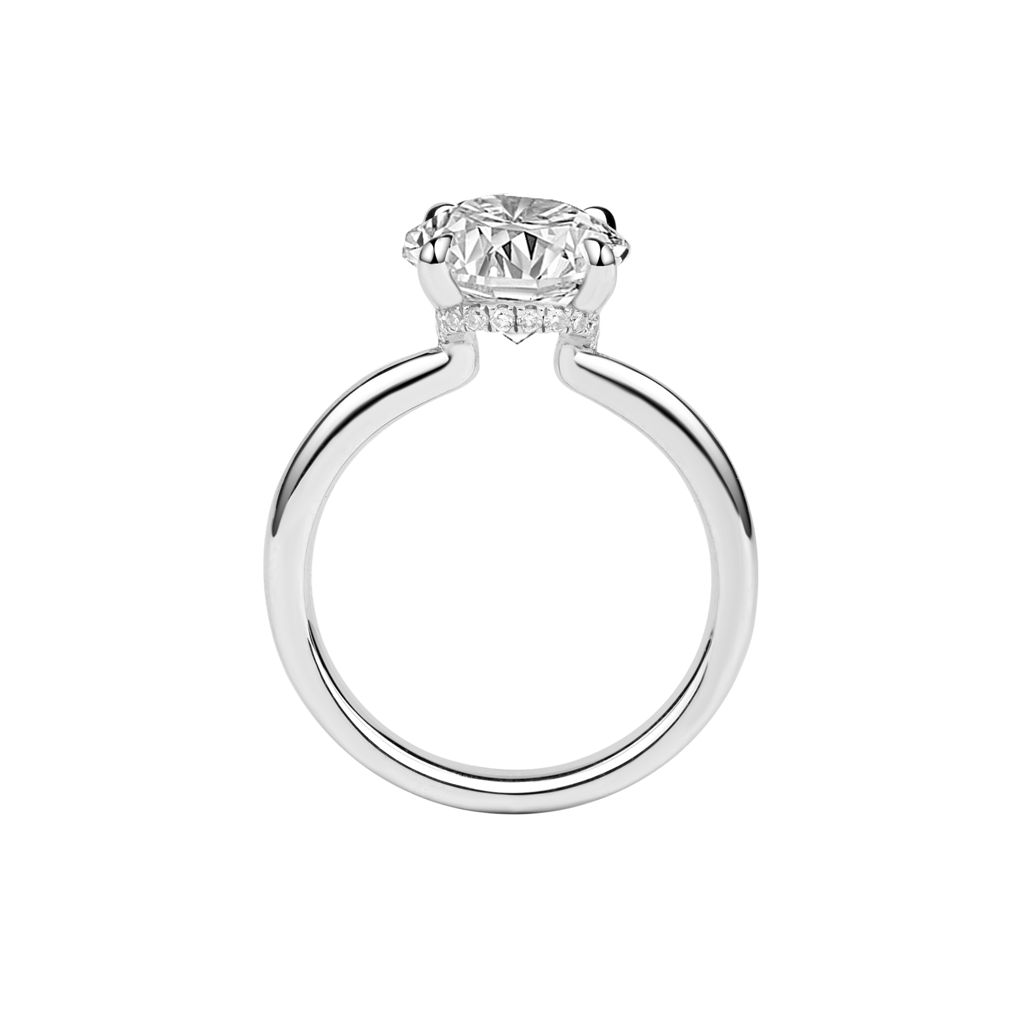 Anillo de compromiso con halo de diamantes redondos creados en laboratorio en platino.