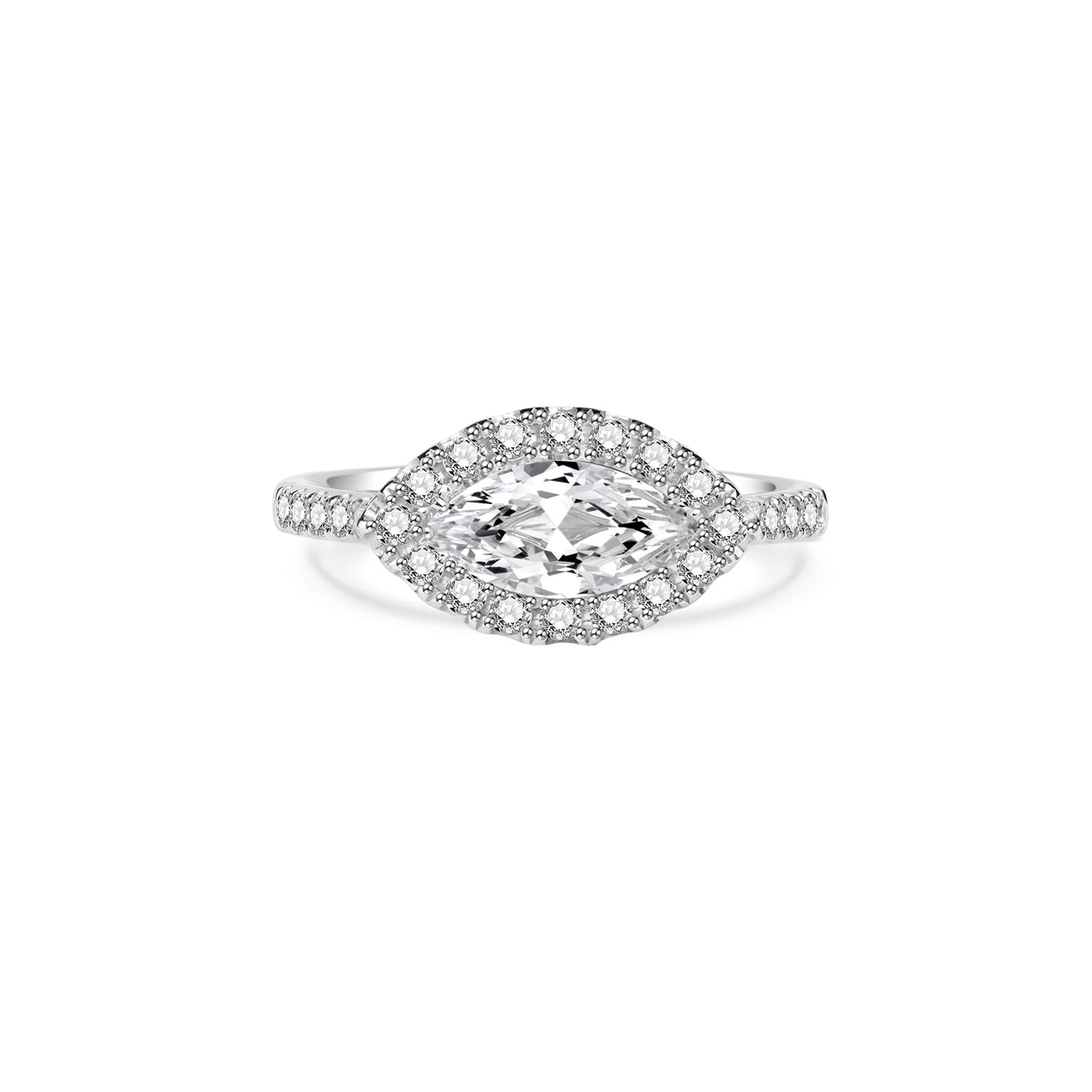 Platinum Marquise Halo Pavé Lab Diamond Engagement Ring