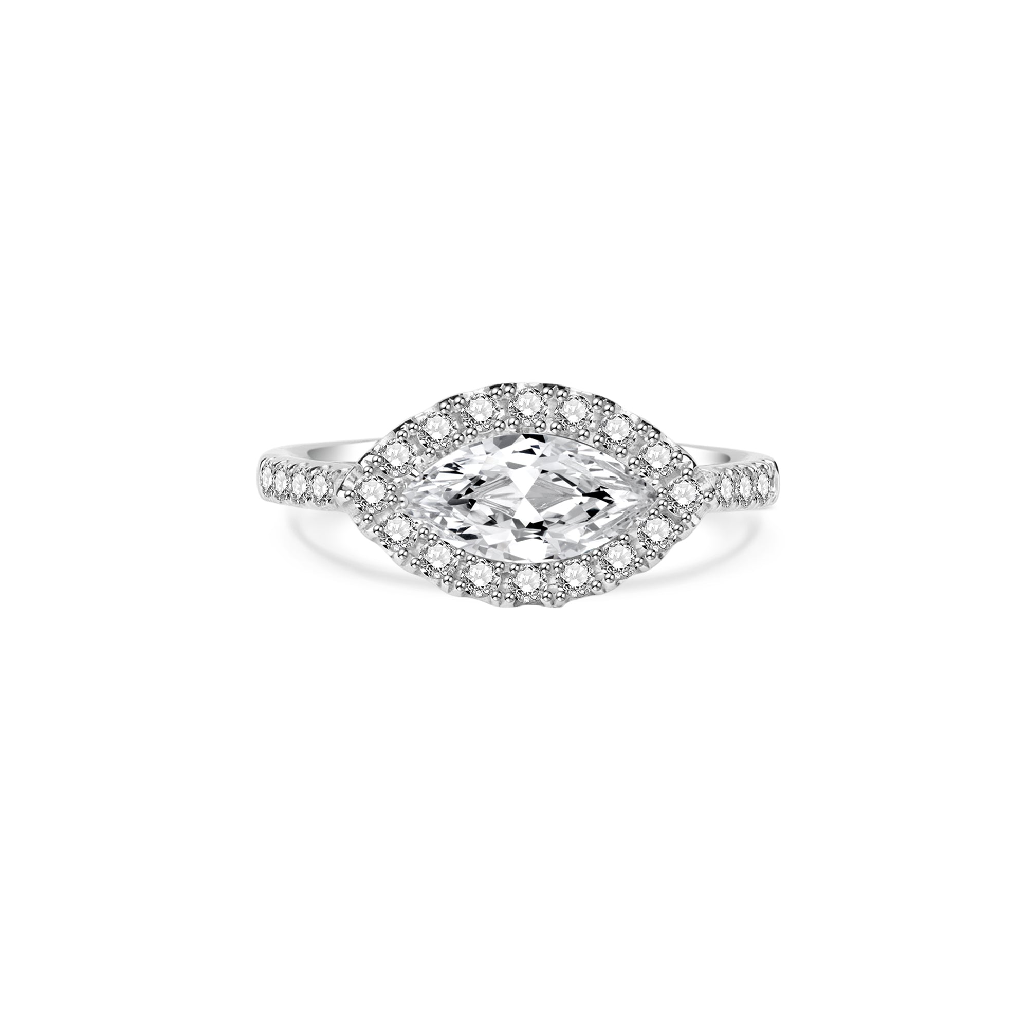 プラチナ製マーキスカットヘイローパヴェラボグロウンダイヤモンド婚約指輪