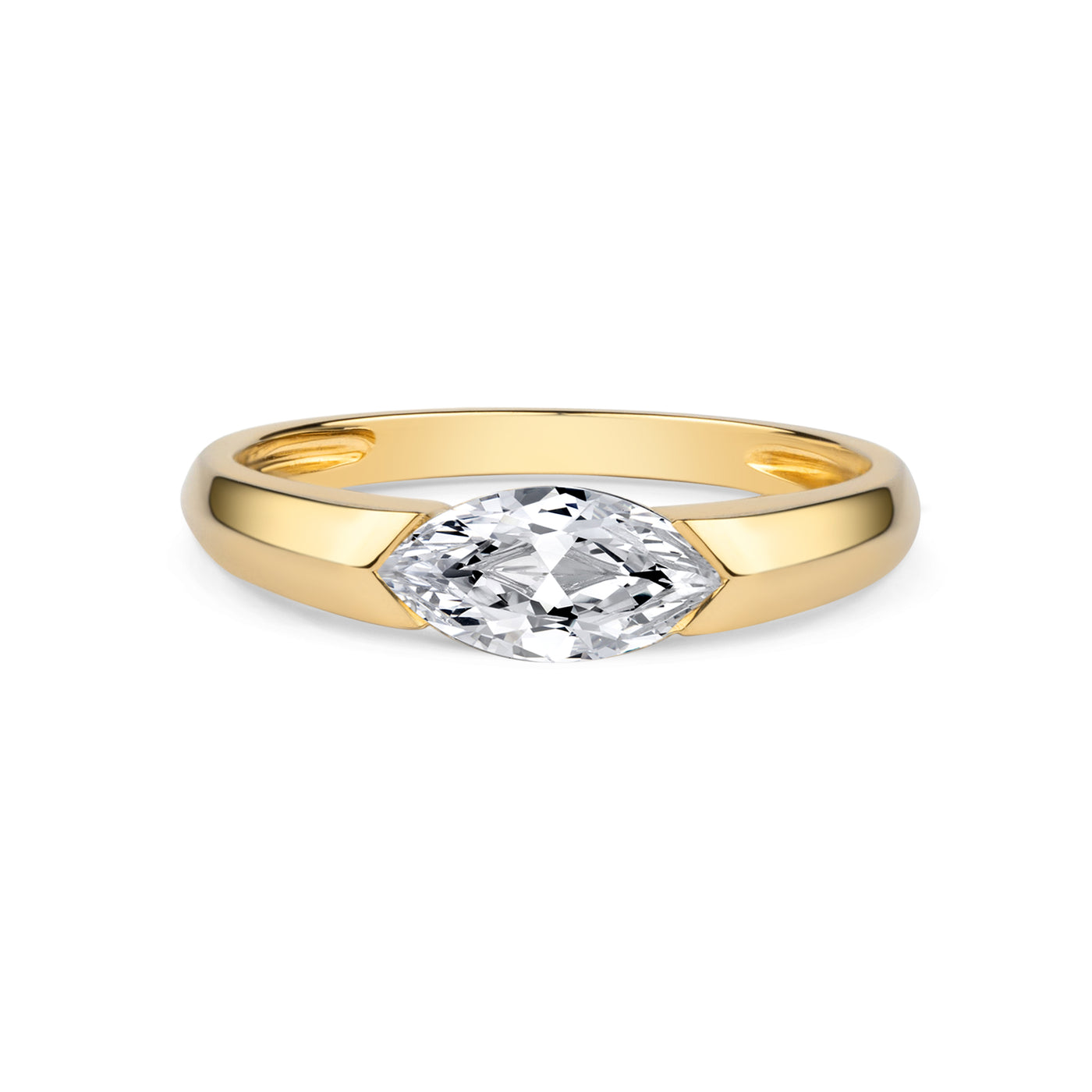 Half Bezel Lab Diamond Ring with Marquise Shape in 14K Yellow Gold
