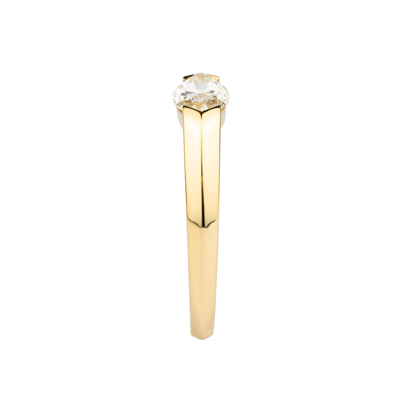 Half Bezel Lab Diamond Ring with Marquise Shape in 14K Yellow Gold
