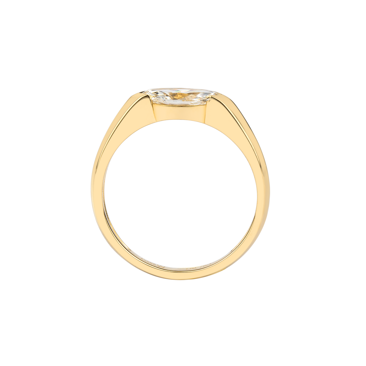 Half Bezel Lab Diamond Ring with Marquise Shape in 14K Yellow Gold