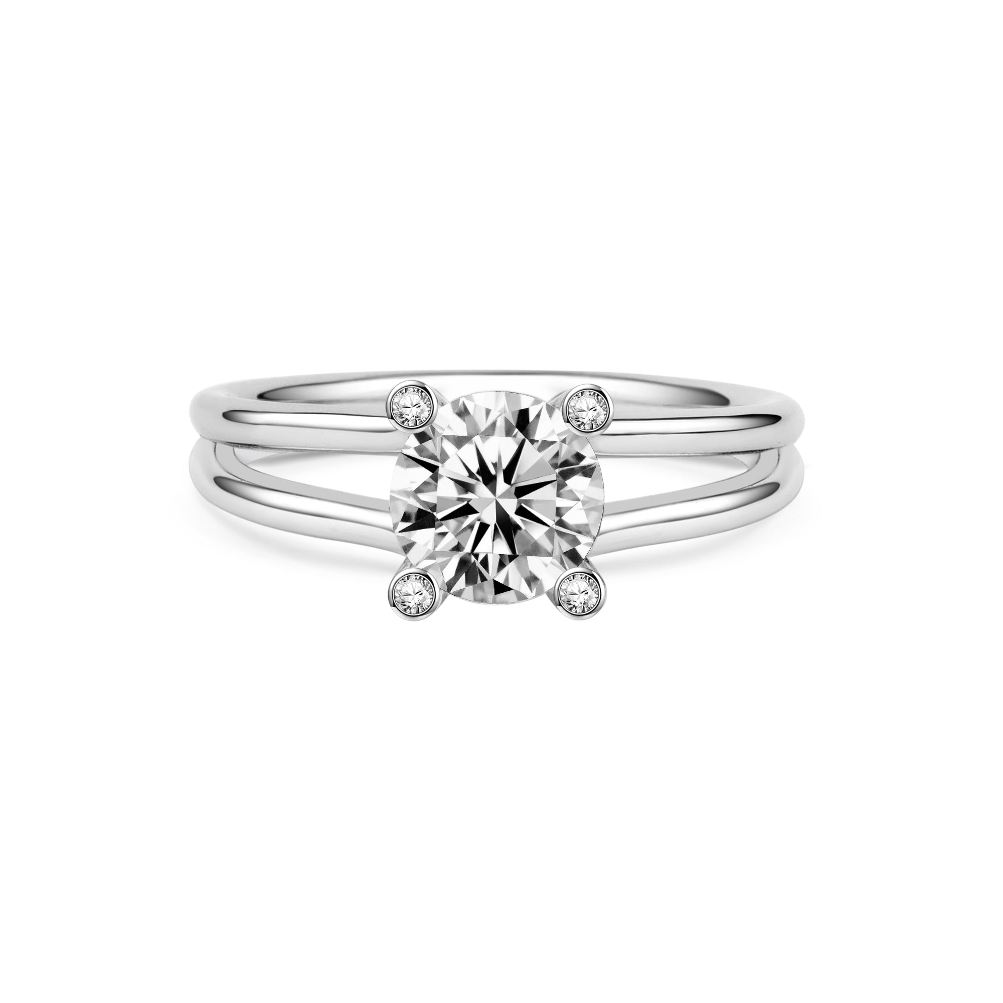 Round Lab-Created Diamond Split Shank Engagement Ring in 14K White Gold