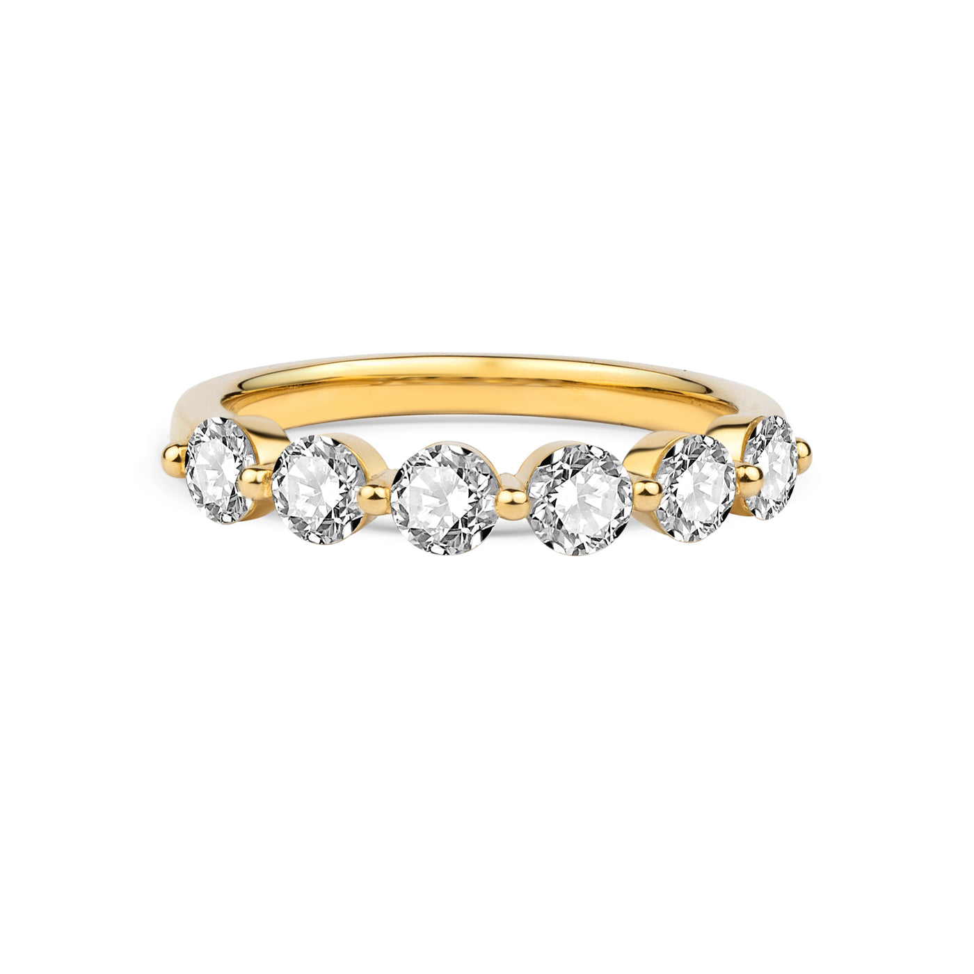 Shared Single Prong Lab Diamond Wedding Ring in 14K Yellow Gold