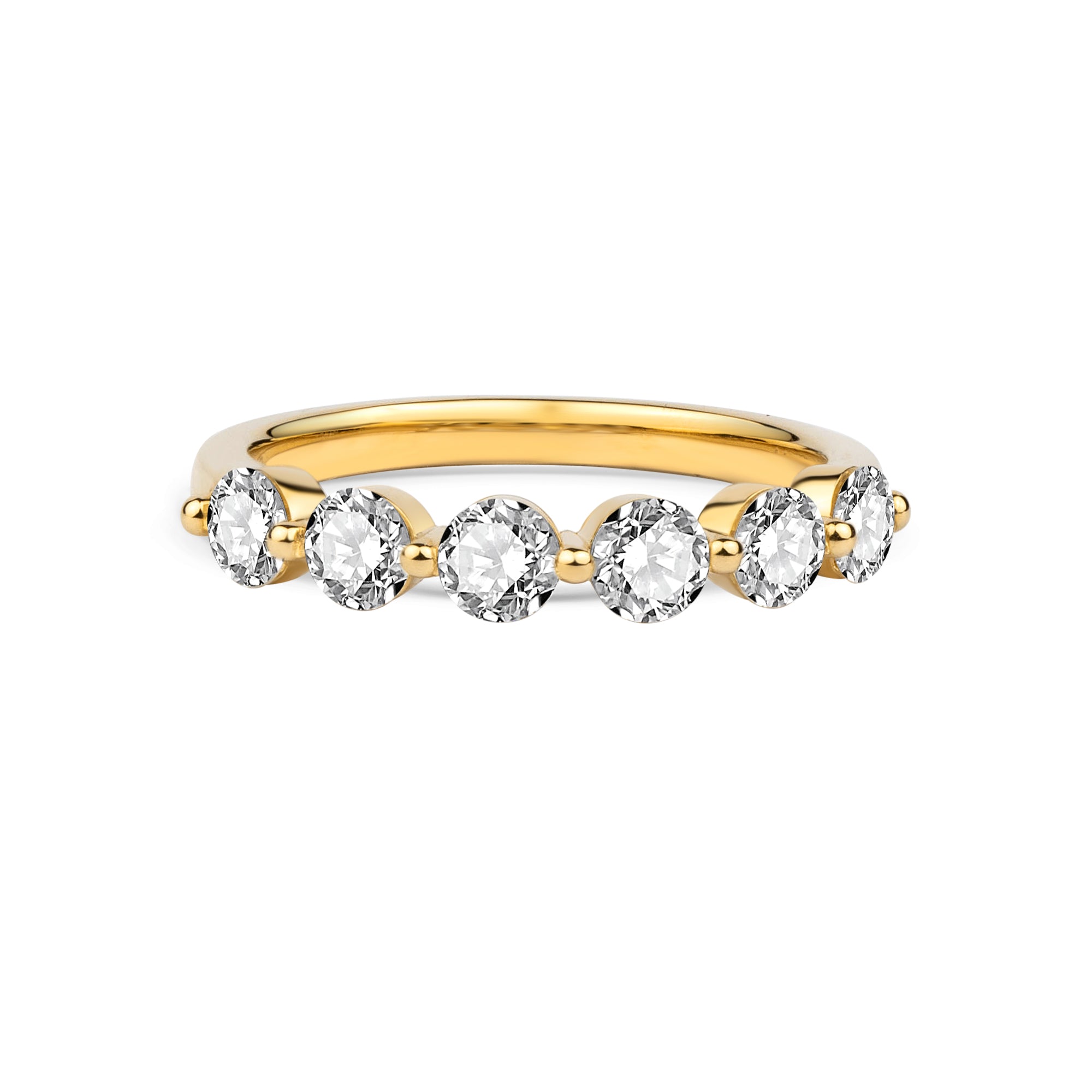 Shared Single Prong Lab Diamond Wedding Ring in 14K Yellow Gold