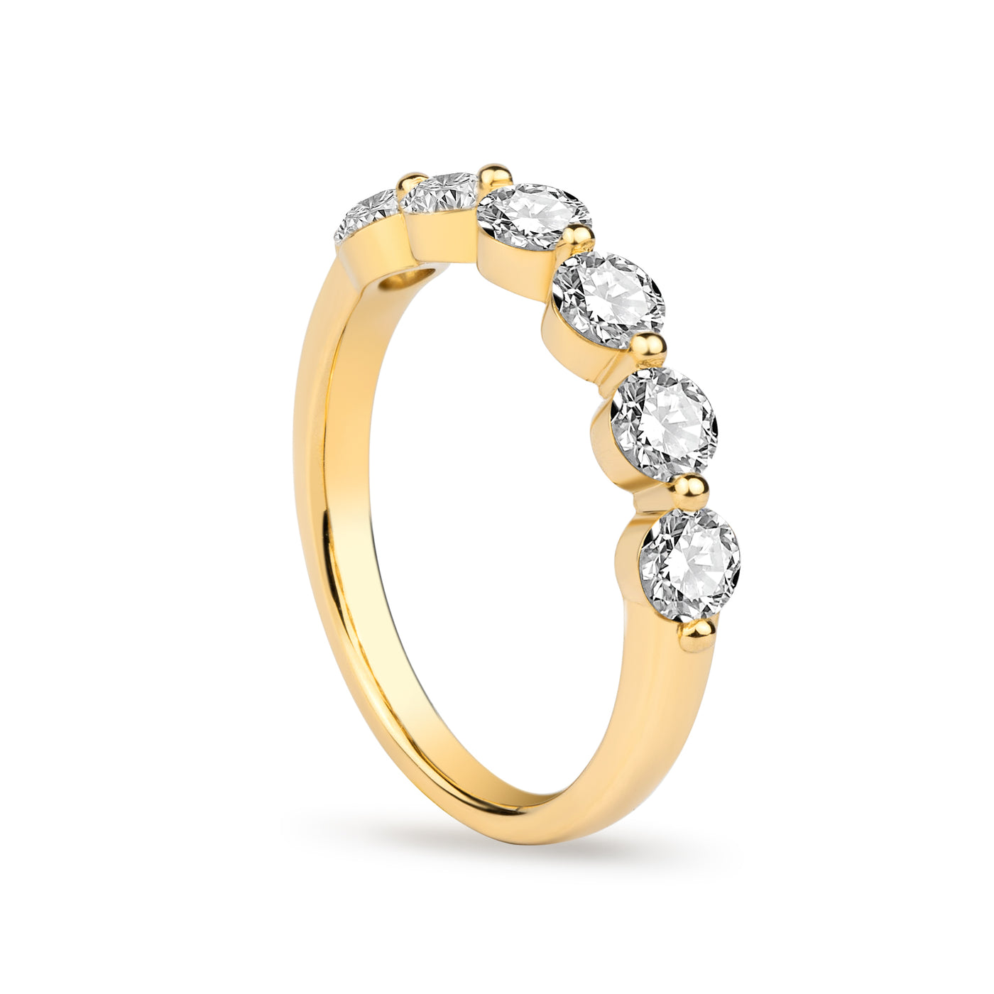 Shared Single Prong Lab Diamond Wedding Ring in 14K Yellow Gold