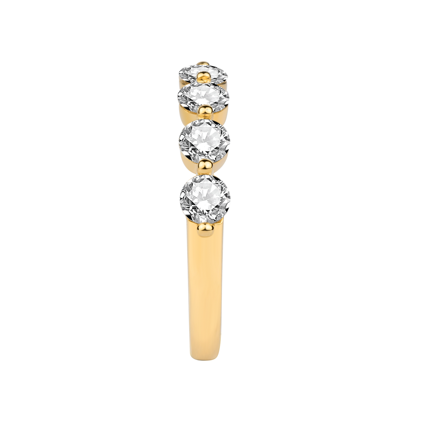 Shared Single Prong Lab Diamond Wedding Ring in 14K Yellow Gold