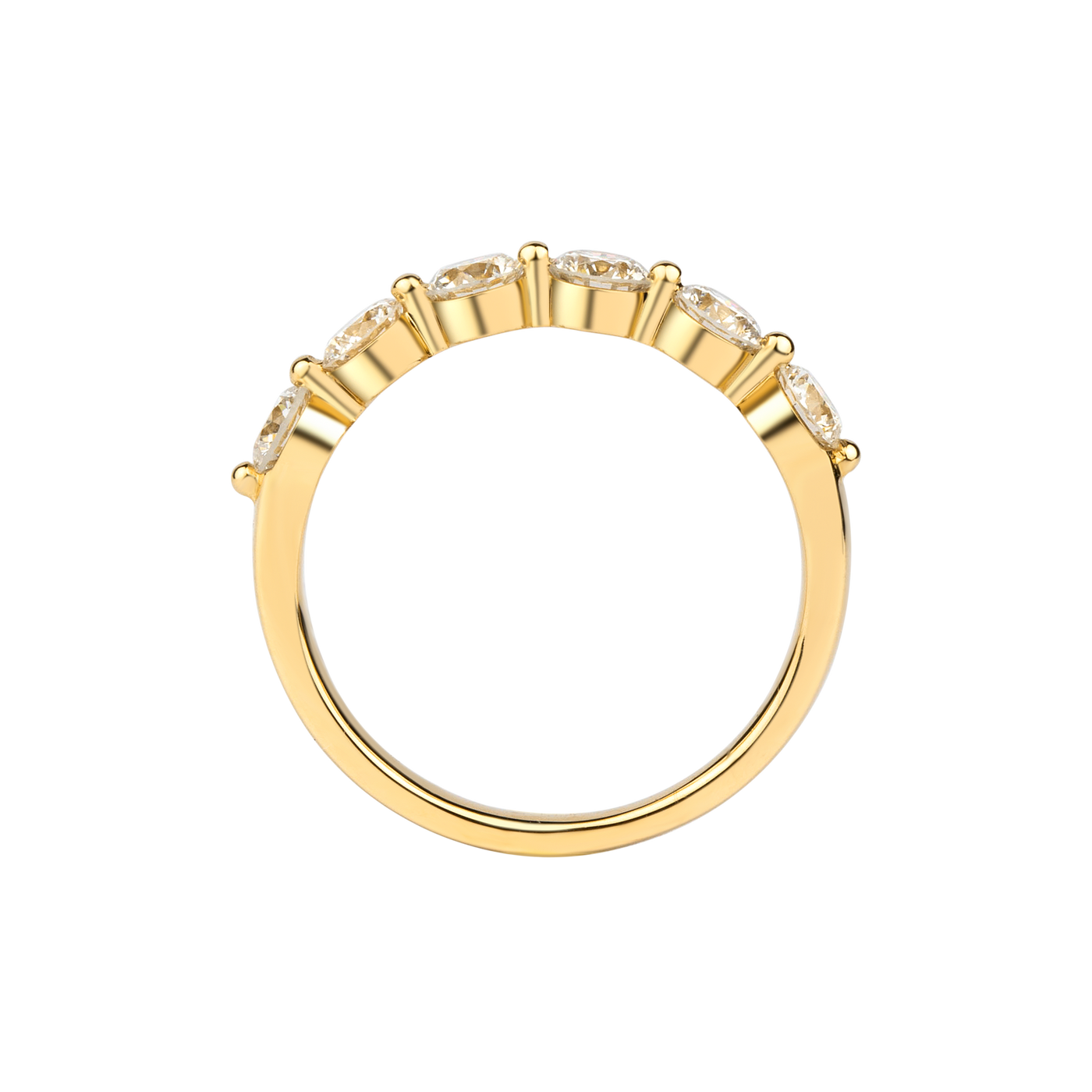 Shared Single Prong Lab Diamond Wedding Ring in 14K Yellow Gold