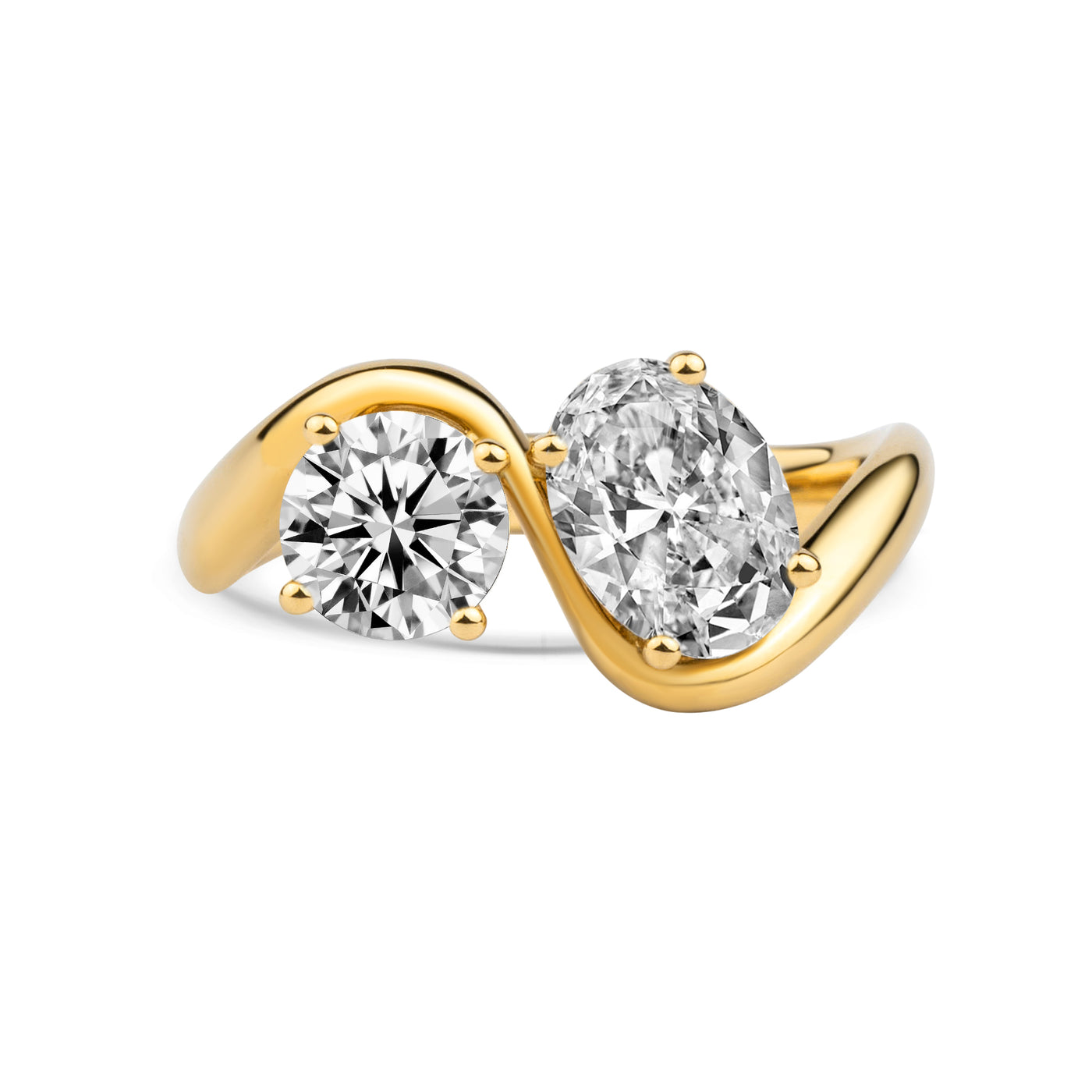 Toi et Moi Lab-Created Diamond Engagement Ring with Oval & Pear Shapes in 14K Yellow Gold