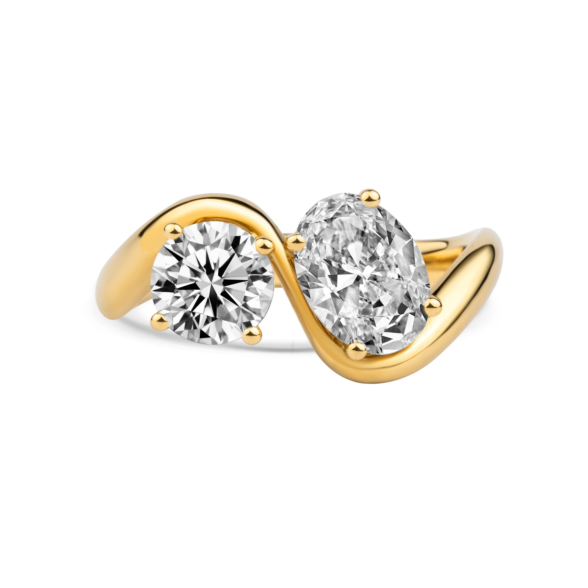 Toi et Moi Lab-Created Diamond Engagement Ring with Oval & Pear Shapes in 14K Yellow Gold