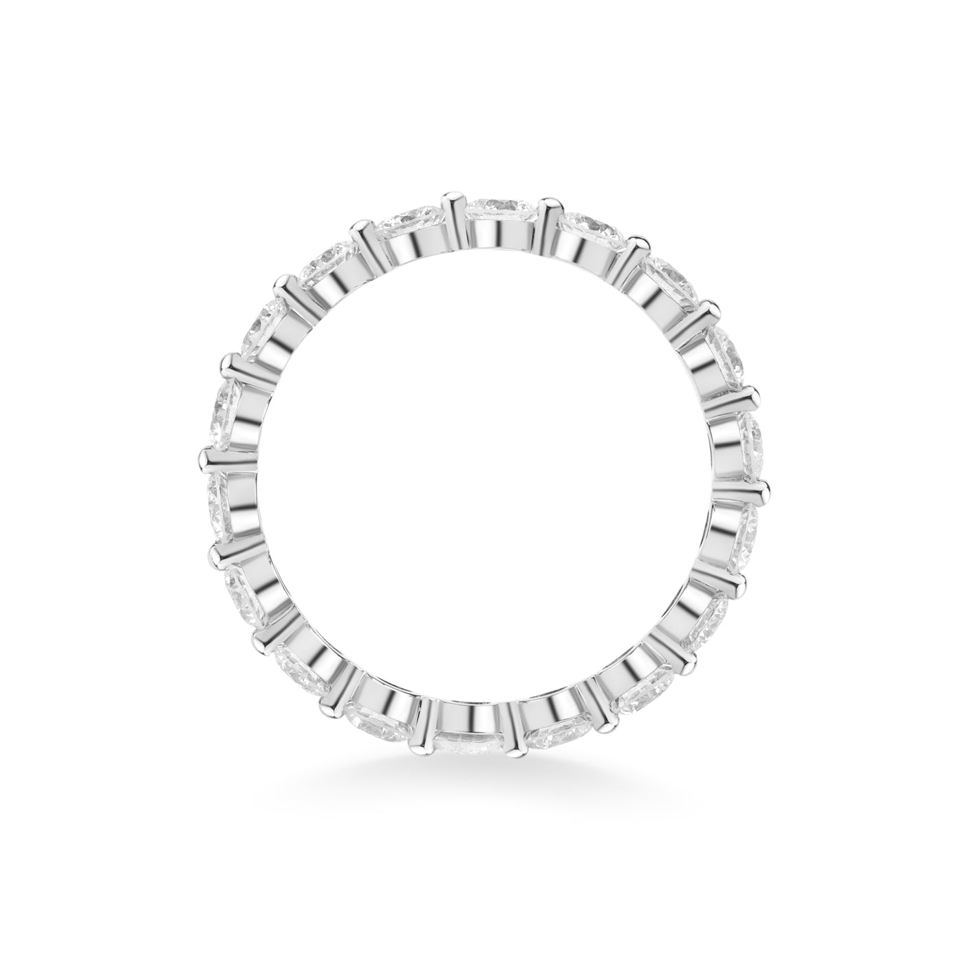 Anillo de boda compartido con diamante de laboratorio de una sola punta y forma redonda en platino blanco.