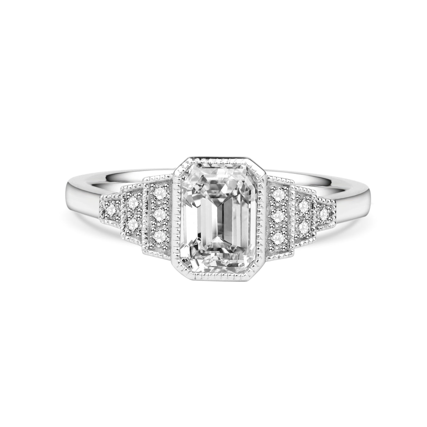 Emerald Pavé Lab Diamond Engagement Ring in Platinum