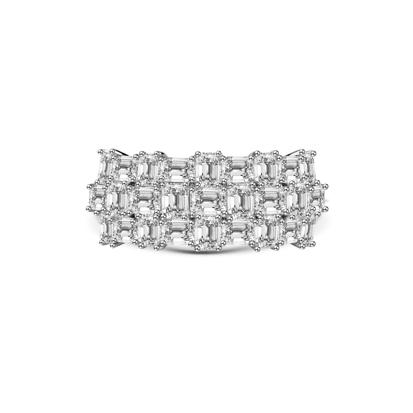 Emerald-Cut Lab-Created Diamond Cluster Ring in 14K White Gold