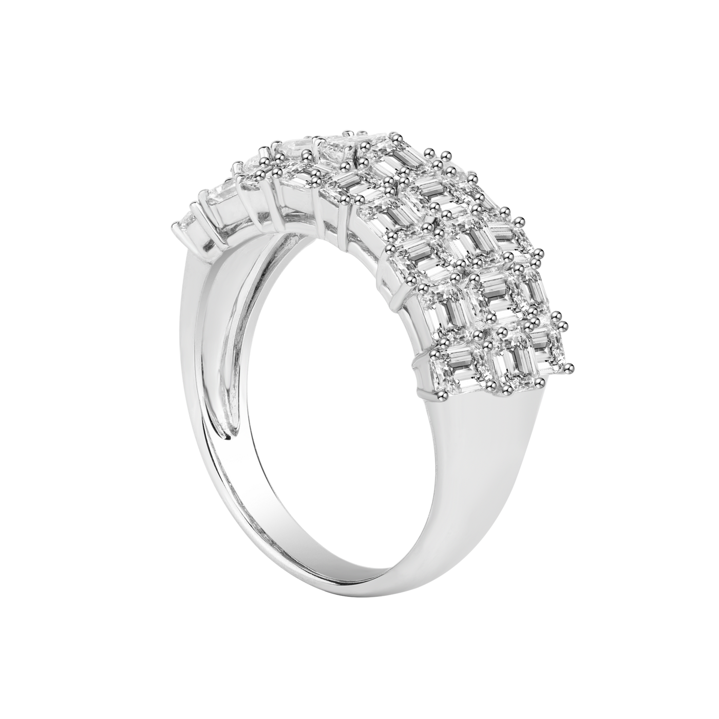 Emerald-Cut Lab-Created Diamond Cluster Ring in 14K White Gold